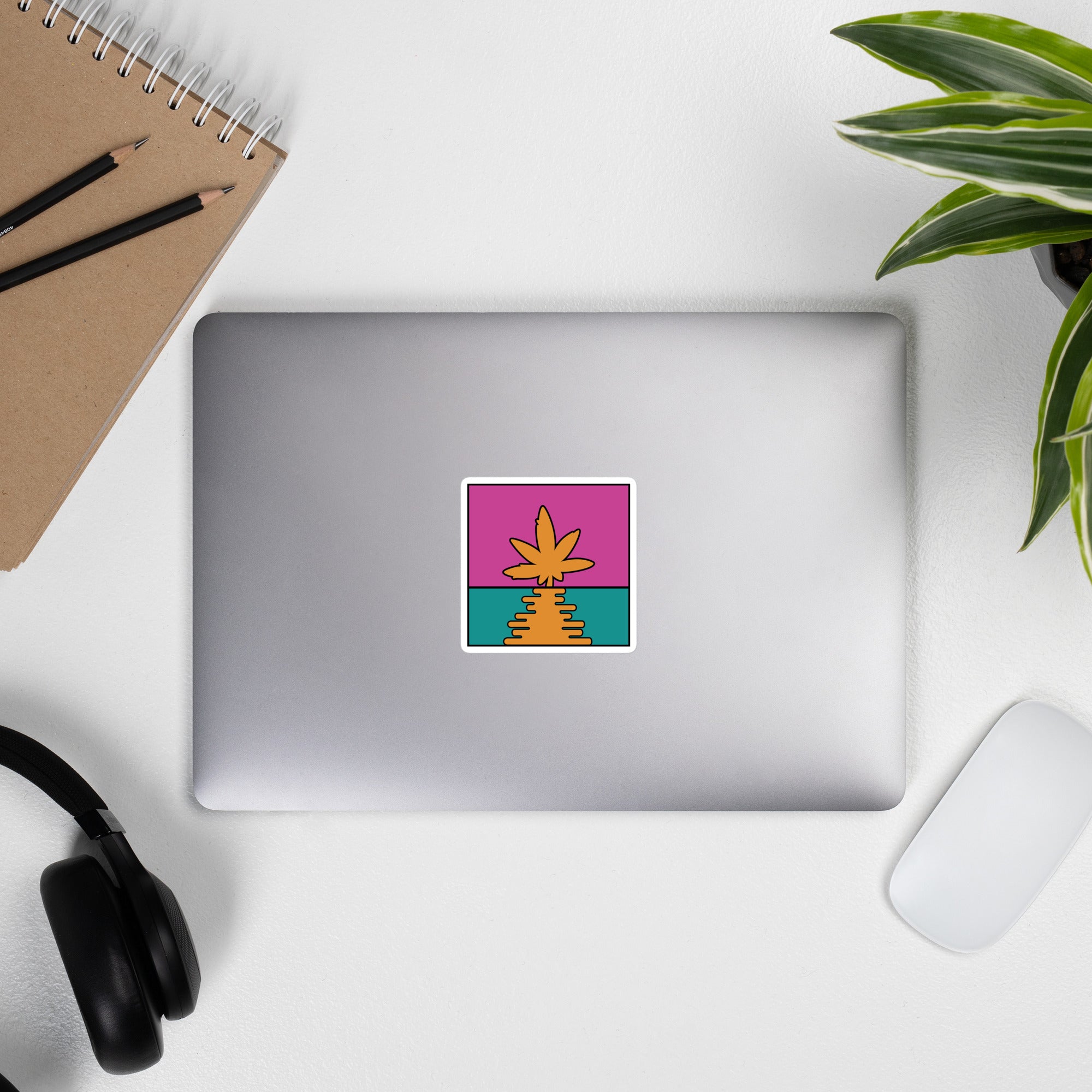 Bright Pop Art Cannabis Leaf Sunrise Sticker - Perfect for Cannabis Lovers and Pop Art Enthusiasts | Magic Leaf Tees