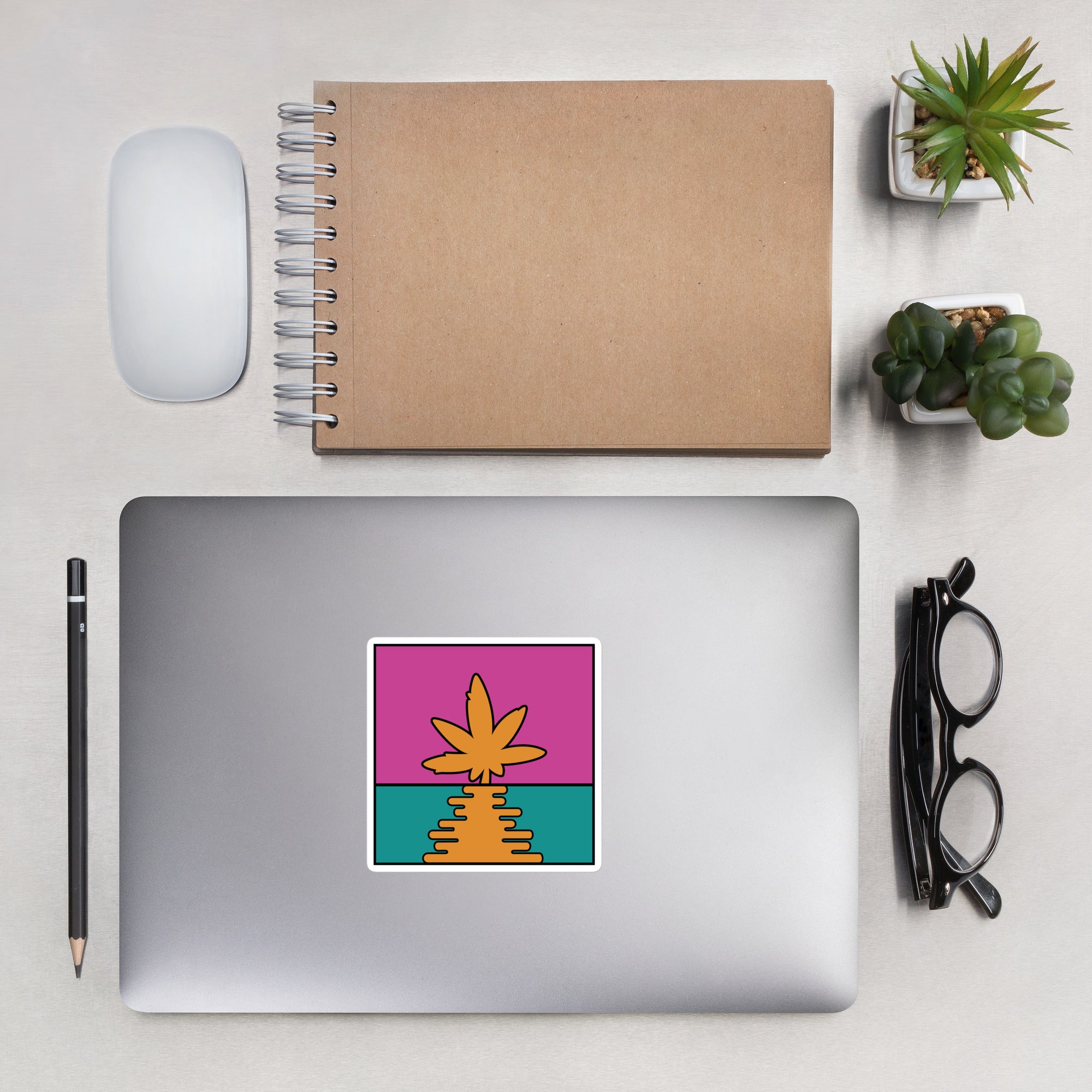 Bright Pop Art Cannabis Leaf Sunrise Sticker - Perfect for Cannabis Lovers and Pop Art Enthusiasts | Magic Leaf Tees