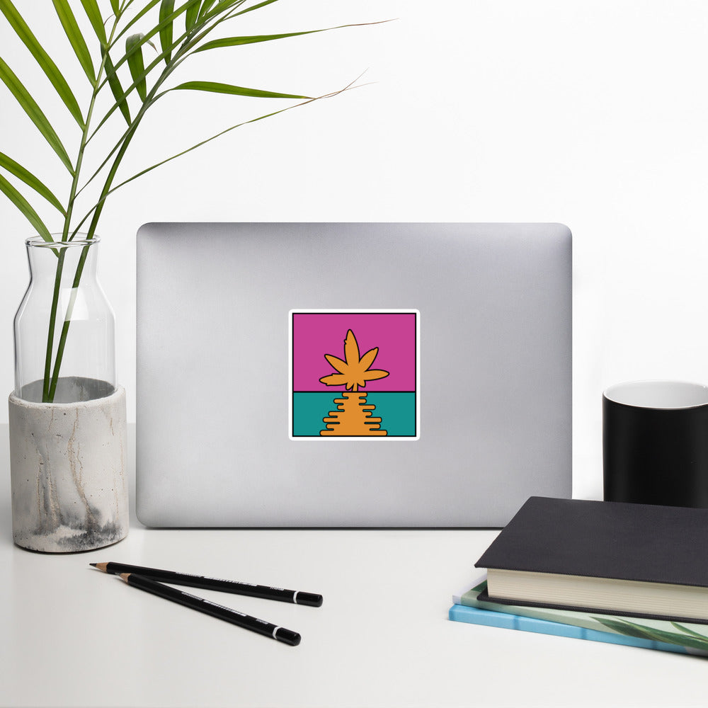 Bright Pop Art Cannabis Leaf Sunrise Sticker - Perfect for Cannabis Lovers and Pop Art Enthusiasts | Magic Leaf Tees