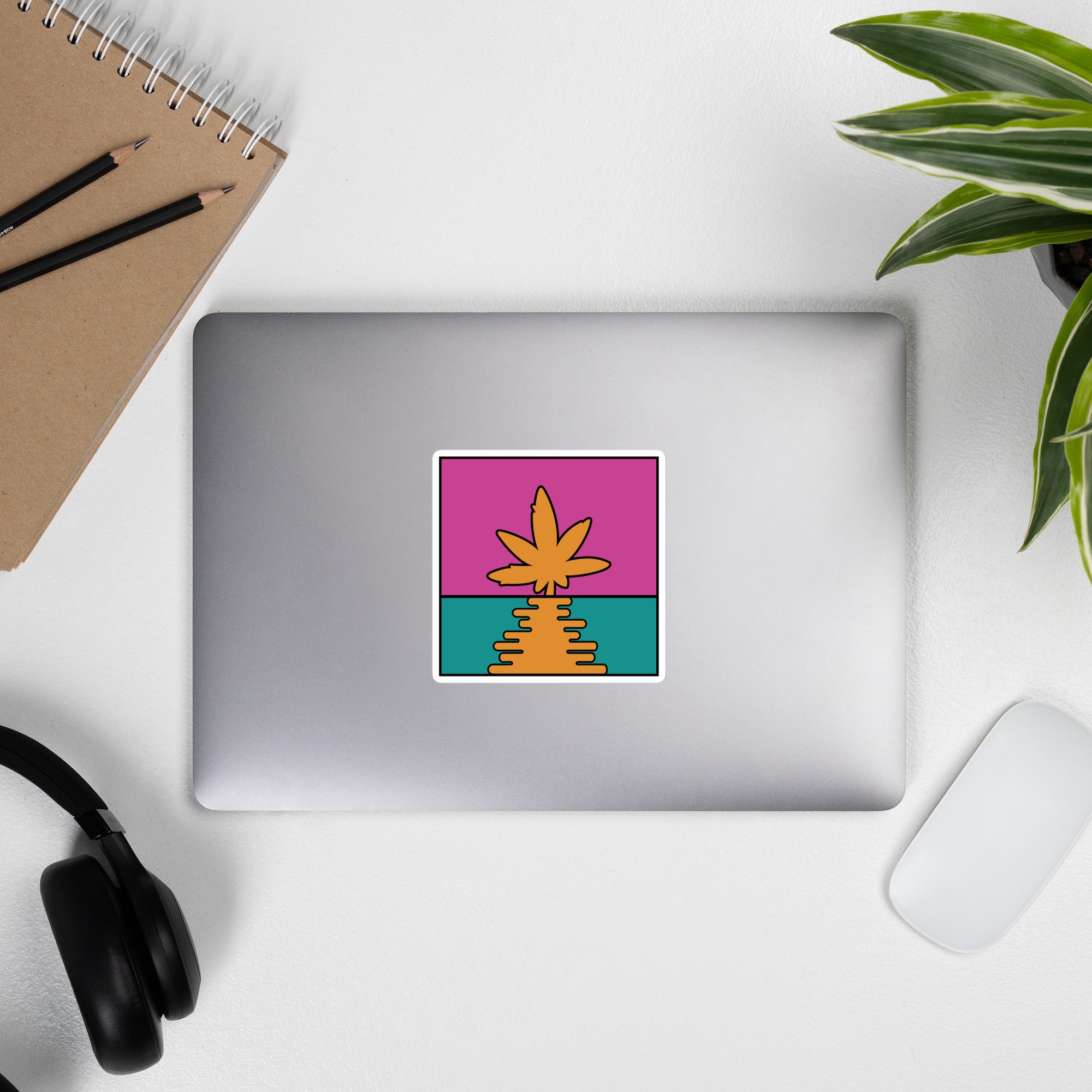 Bright Pop Art Cannabis Leaf Sunrise Sticker - Perfect for Cannabis Lovers and Pop Art Enthusiasts | Magic Leaf Tees