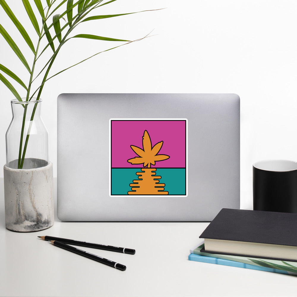 Bright Pop Art Cannabis Leaf Sunrise Sticker - Perfect for Cannabis Lovers and Pop Art Enthusiasts | Magic Leaf Tees