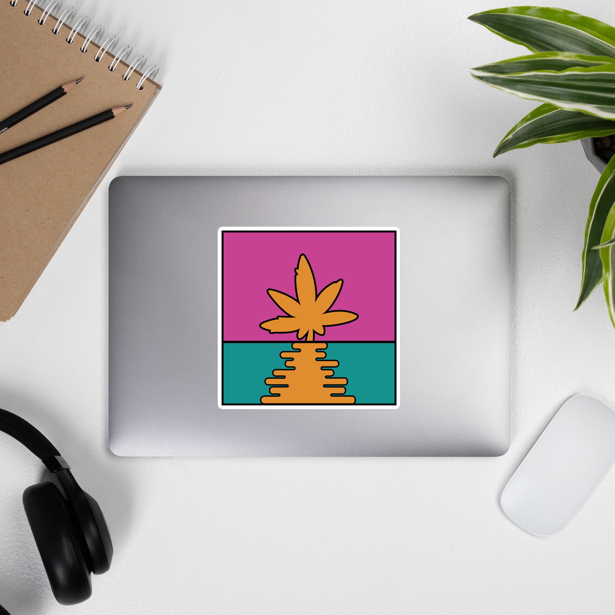 Bright Pop Art Cannabis Leaf Sunrise Sticker - Perfect for Cannabis Lovers and Pop Art Enthusiasts | Magic Leaf Tees