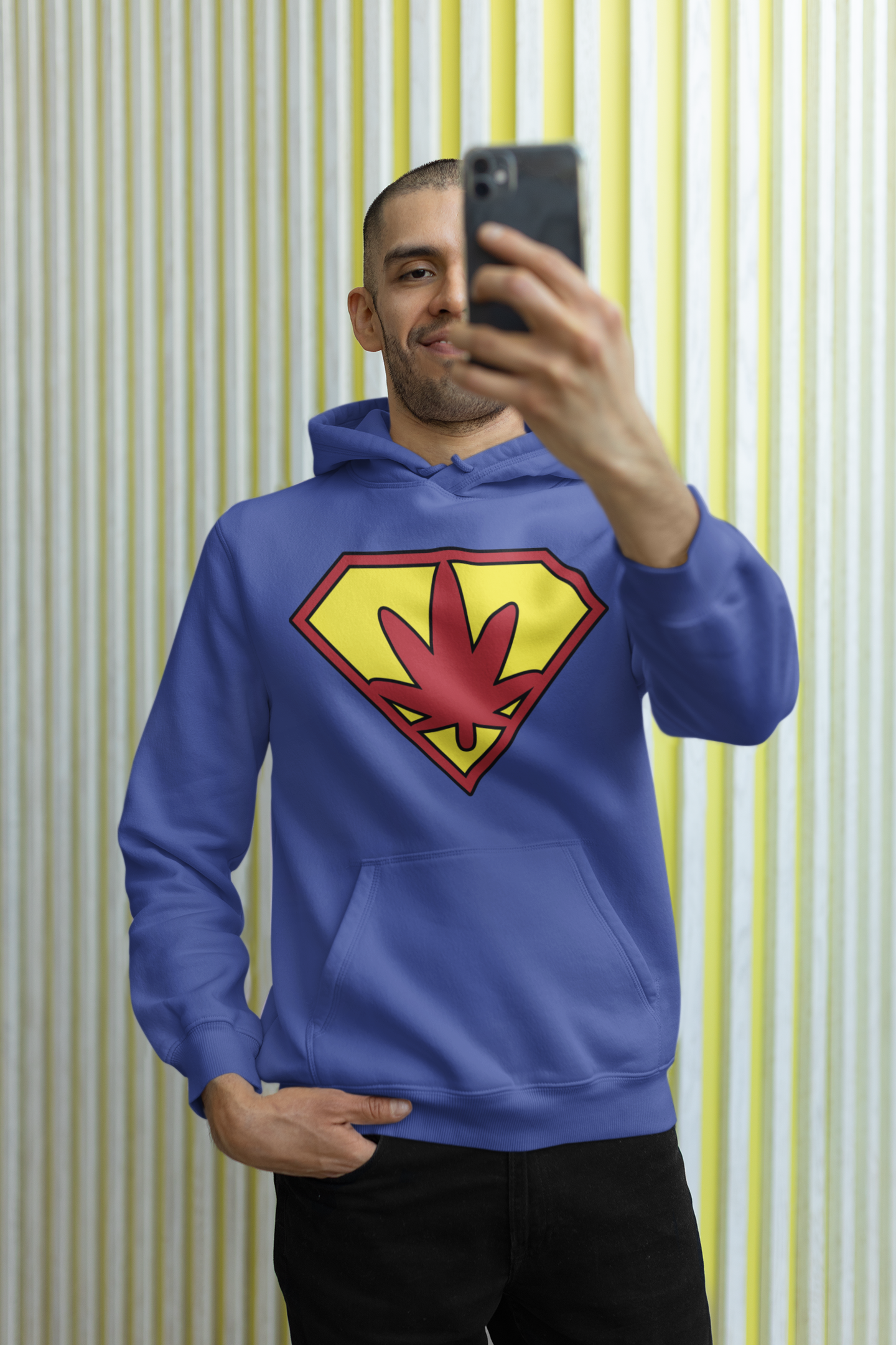 Super Weed Man Cannabis Hoodie – Bold Marijuana Logo Design | Magic Leaf Tees