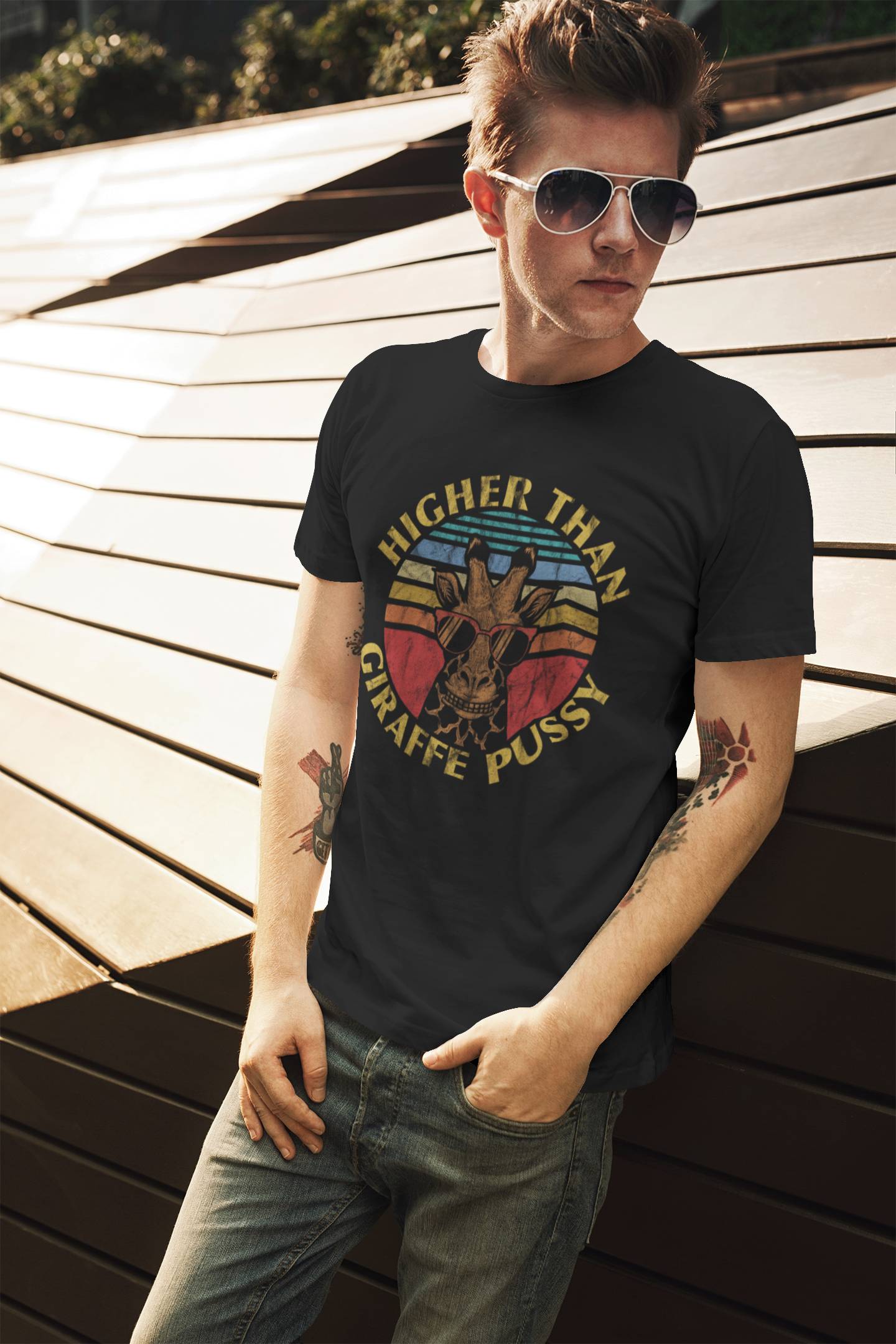 Higher Than Giraffe Pussy Funny Weed T-Shirt – Retro-Style Cannabis Shirt for Stoners