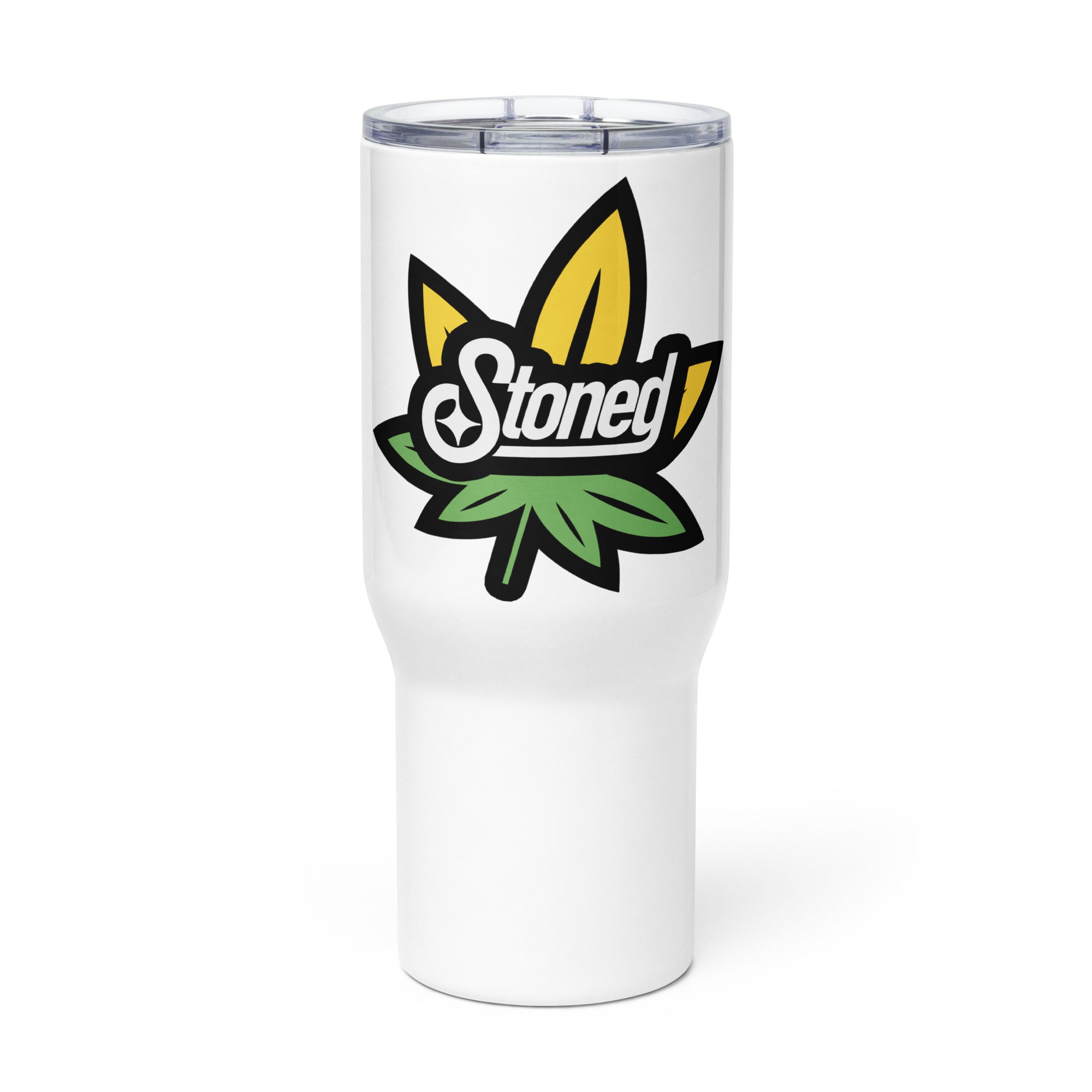 Stoned Weed Pop Logo Travel Mug – Trendy Cannabis Gear | Magic Leaf Tees