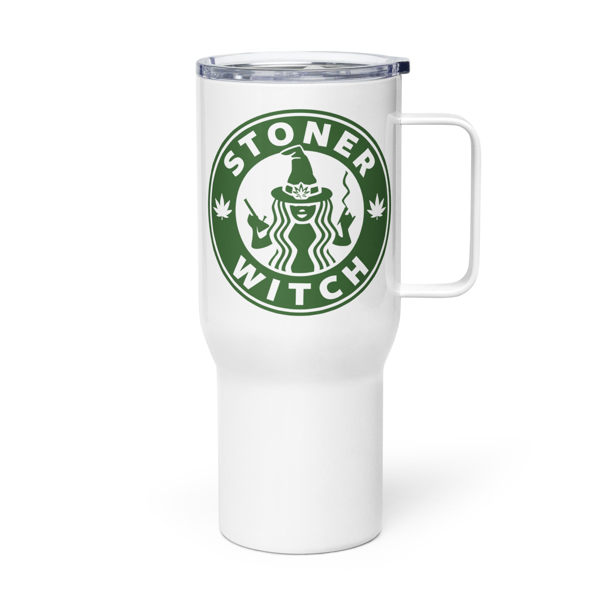 Stoner Witch Cannabis Insulated Travel Mug - Magical Marijuana Drinkware | Magic Leaf Tees