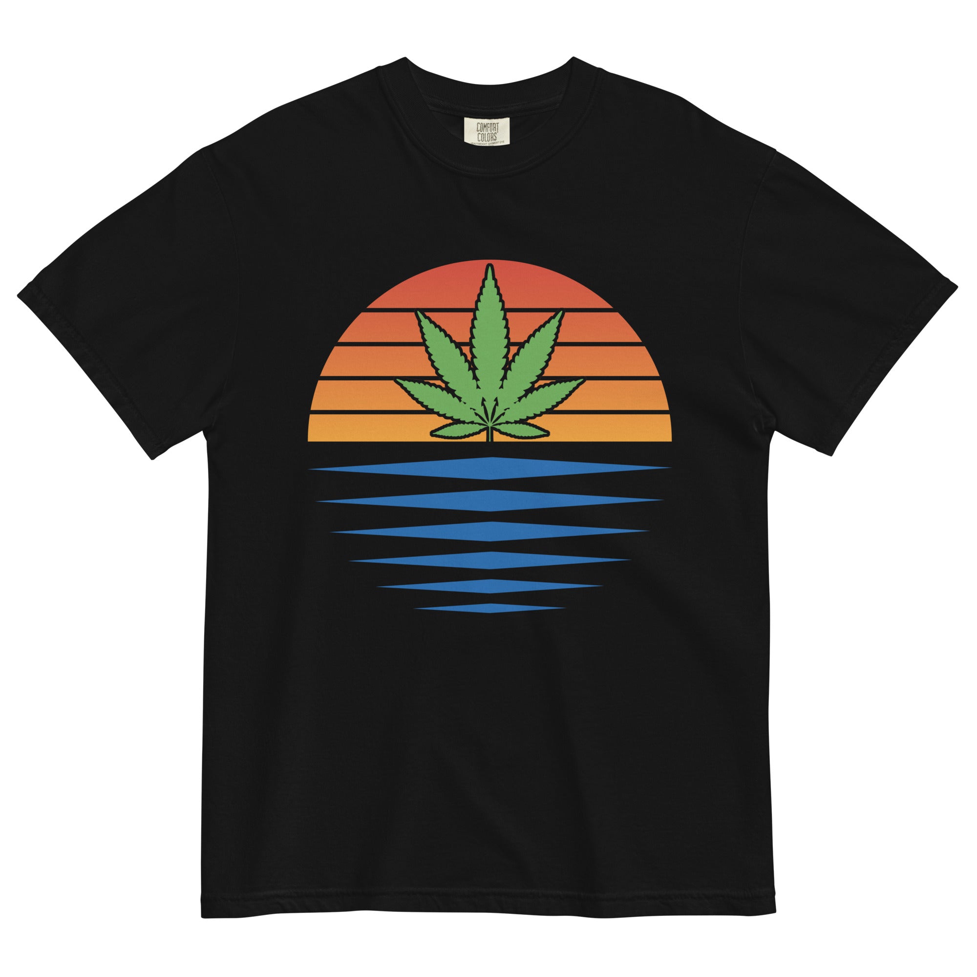 Abstract Pot Leaf Sunrise Tee | Retro Cannabis Shirt | Stylish Weed Fashion | Magic Leaf Tees