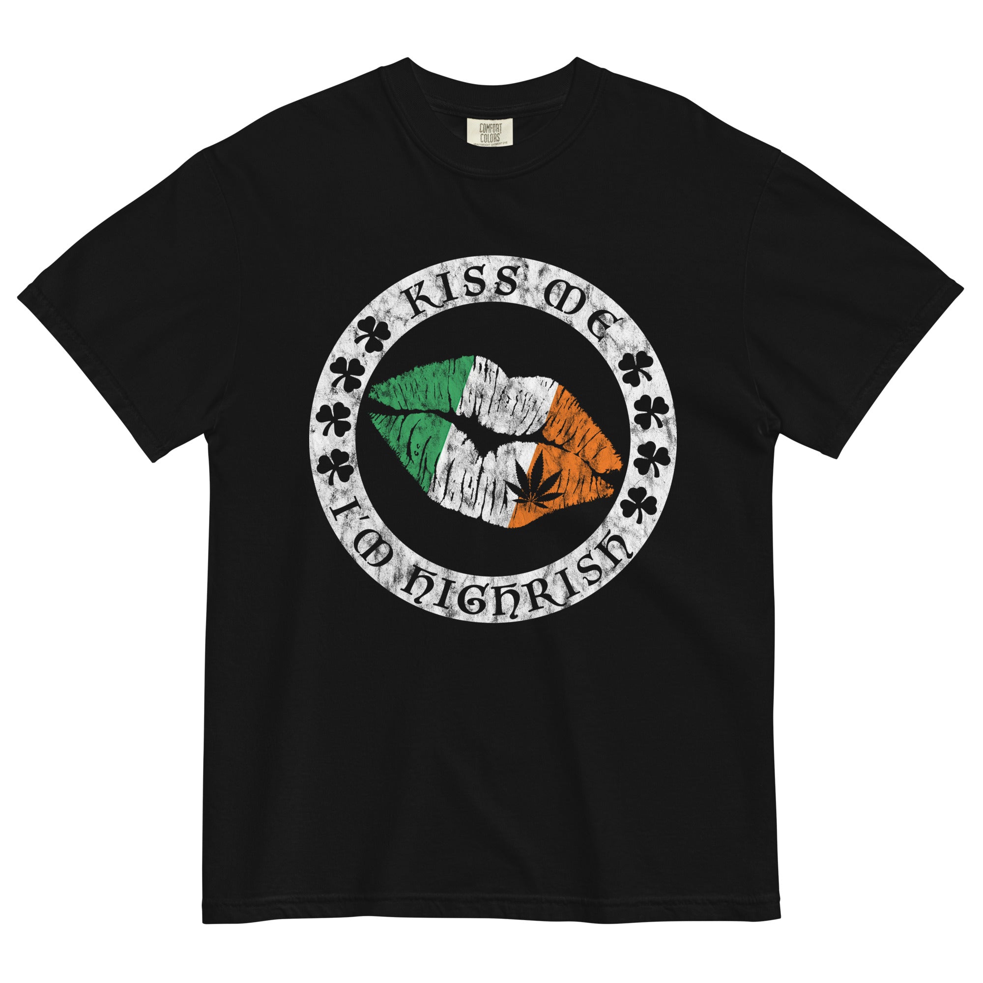 Kiss Me I'm Highrish Tee | St. Patrick's Day Cannabis Shirt | Irish Luck and Herbal Humor | Magic Leaf Tees