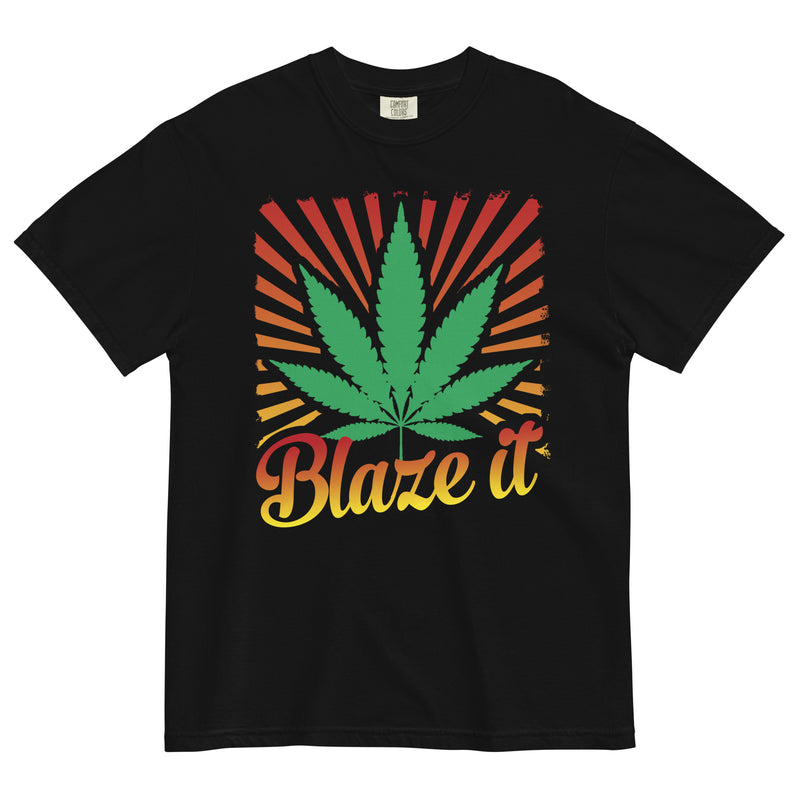 Blaze It Sunburst Pot Leaf Tee | Cannabis Enthusiast Shirt | Stylish Weed Statement
