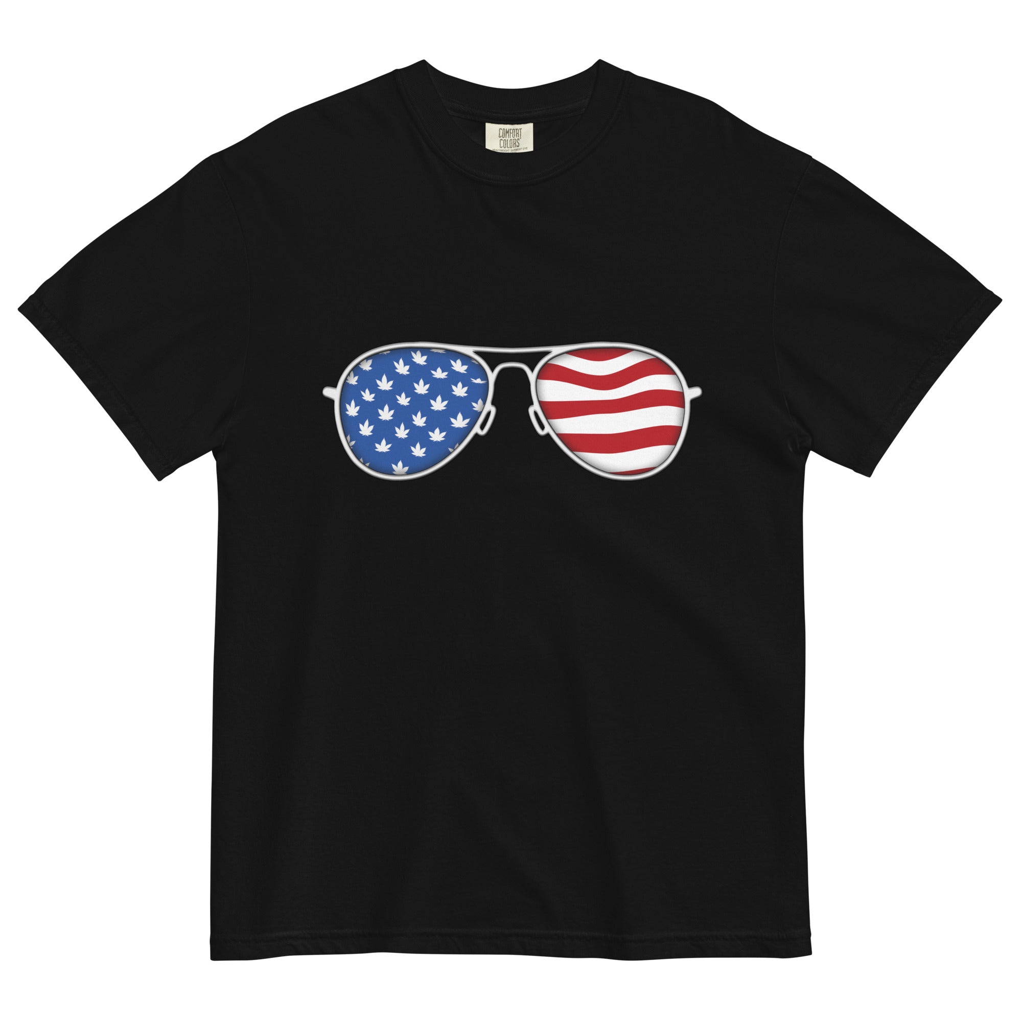 High Vibes and Starry Eyes: American Flag Sunglasses with Pot Leaves Tee - Magic Leaf Tees