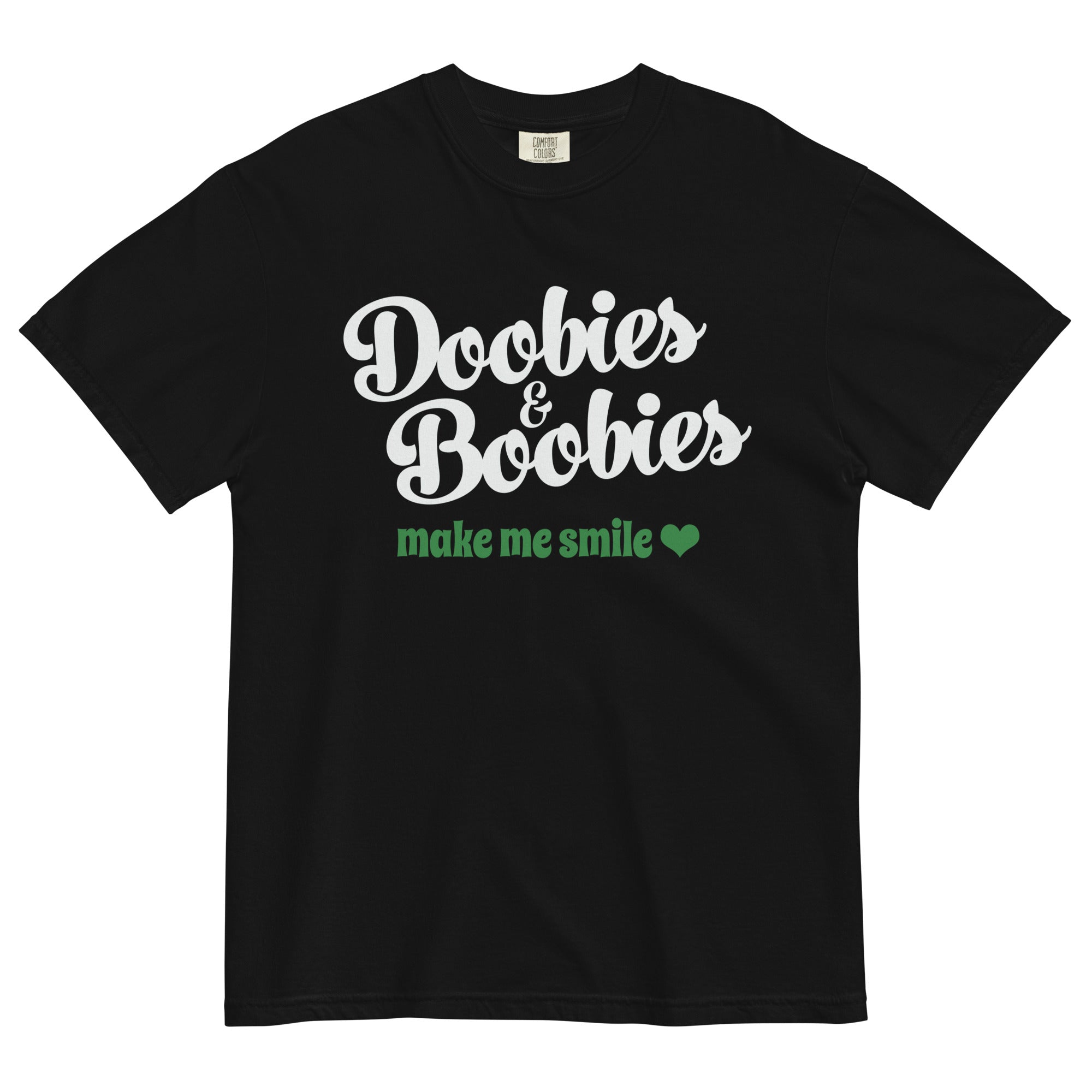 Smile-Inducing Cannabis T-Shirt: 'Doobies & Boobies Make Me Smile' - Funny Tee for Cannabis Enthusiasts! | Magic Leaf Tees