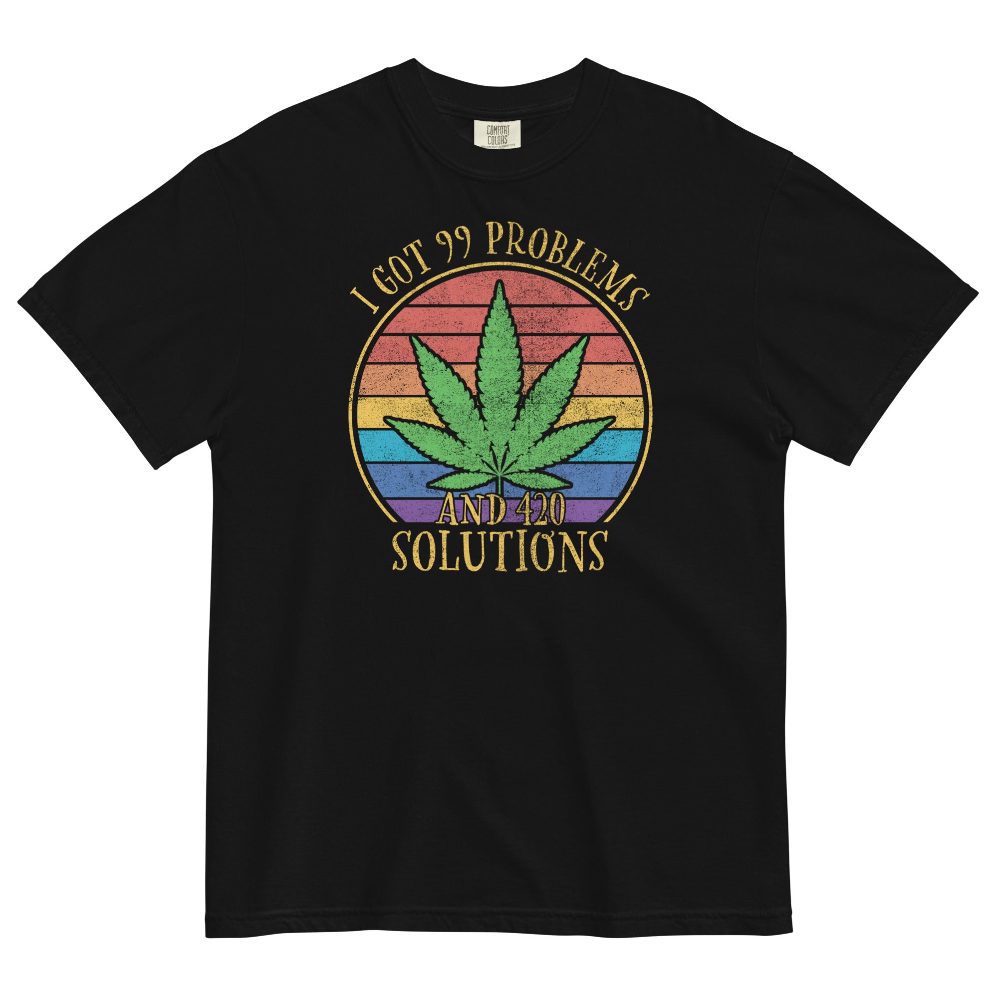 I Got 99 Problems And 420 Solutions Funny Cannabis T-Shirt – Retro-Style Weed Shirt for Stoners | Magic Leaf Tees