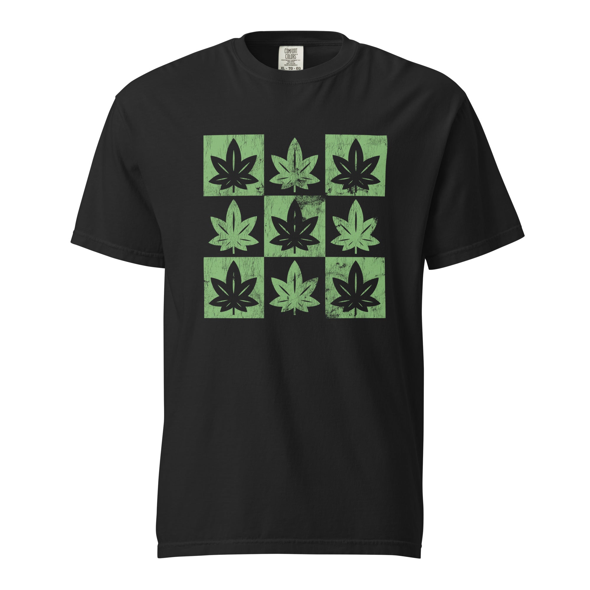 Cannabis Checkerboard T-Shirt - Trippy Weed Leaf Tee - 420-Friendly Streetwear - Stoner Aesthetic Graphic Shirt - Rasta & Skate Style