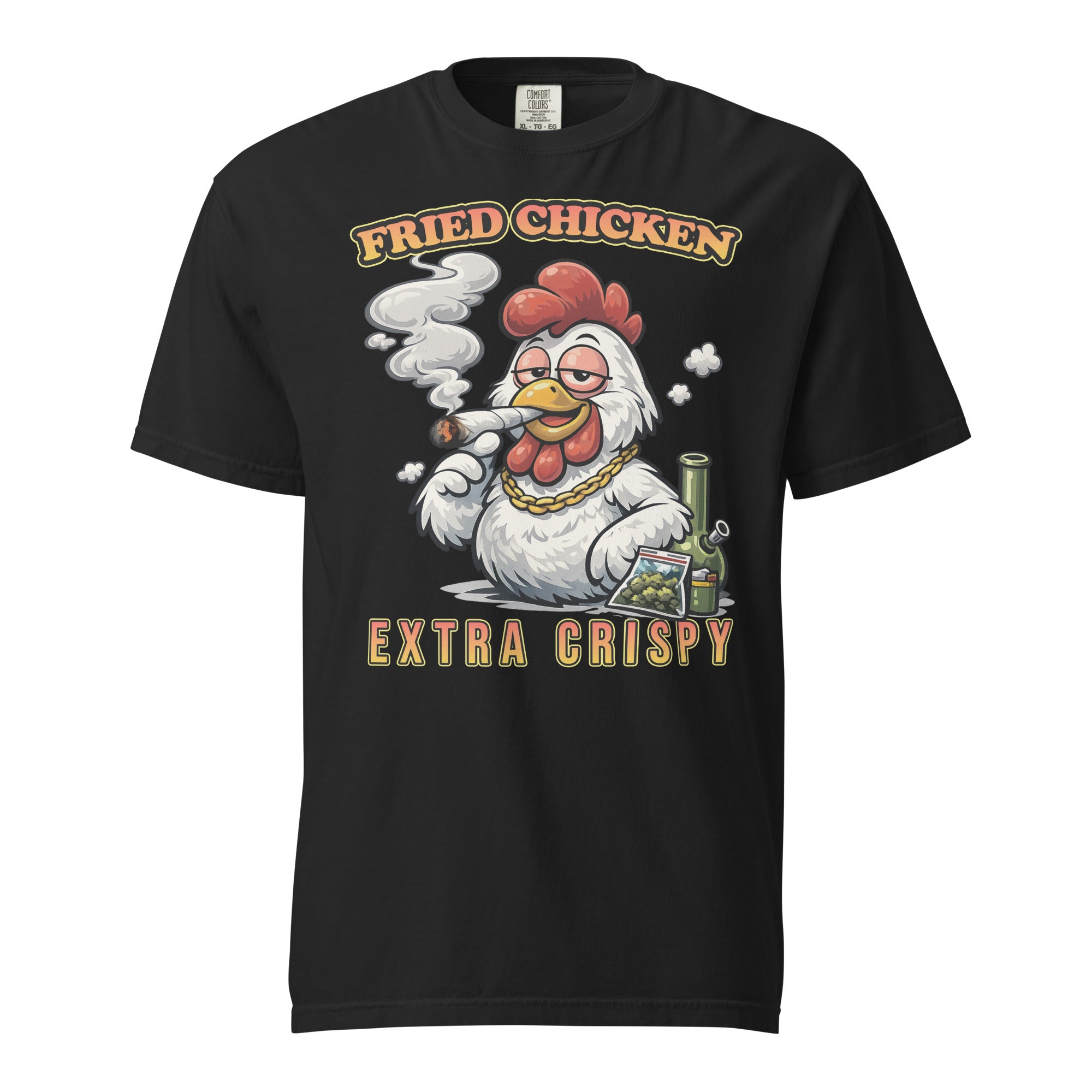 Funny Fried Chicken Smoking Joint T-Shirt – Stoner Humor Graphic Tee | Magic Leaf Tees Cannabis Apparel