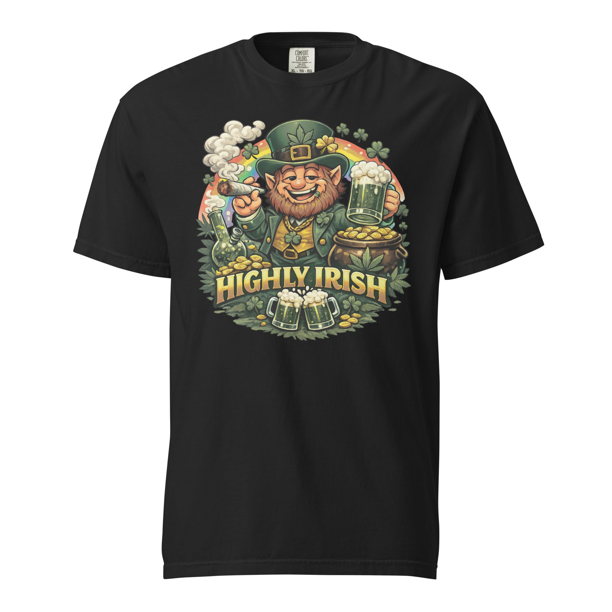 Highly Irish Funny St. Patrick’s Day Weed T-Shirt – Leprechaun Smoking Joint 420 Shirt | Magic Leaf Tees