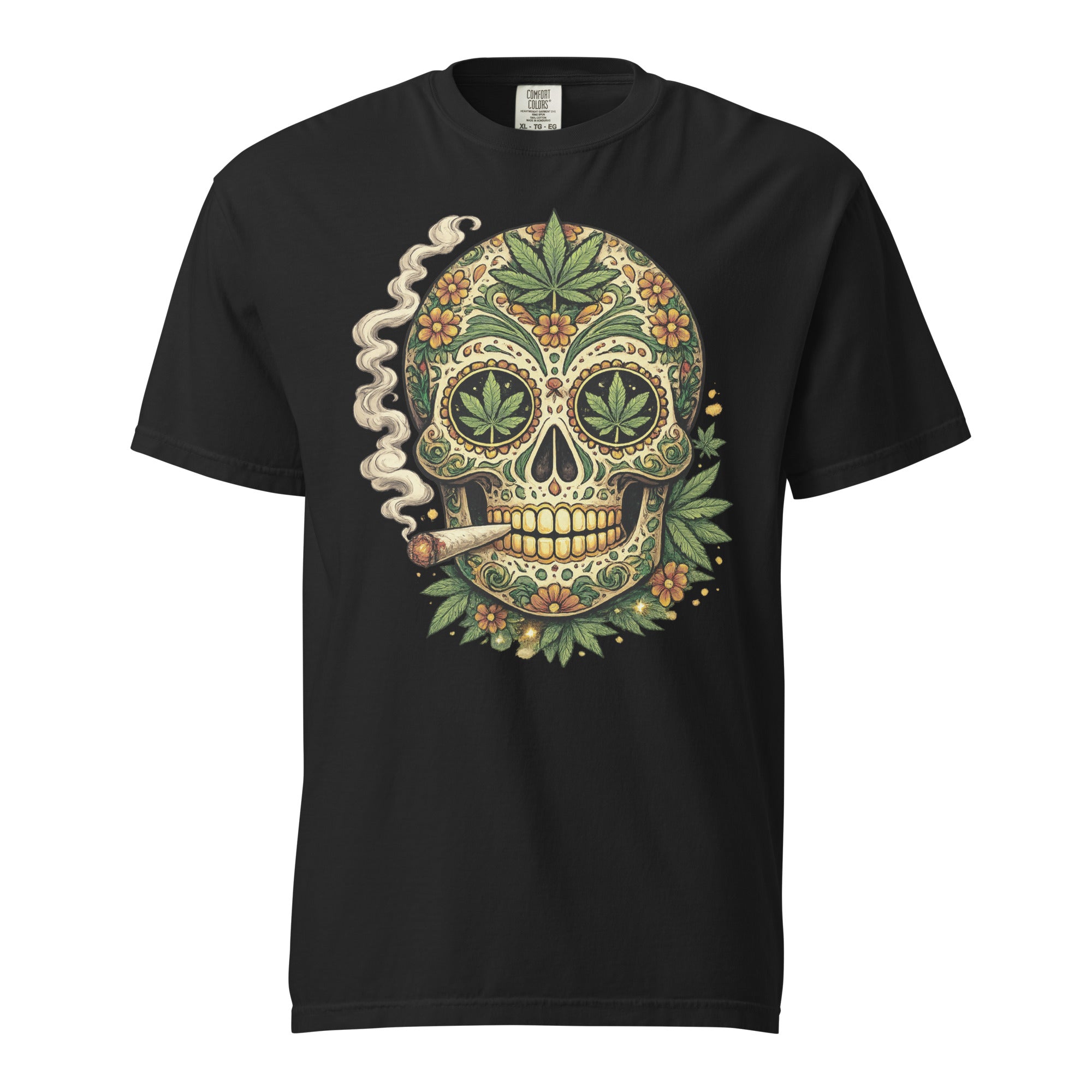 Cannabis Sugar Skull T-Shirt – Day of the Dead Weed Graphic Tee | Magic Leaf Tees