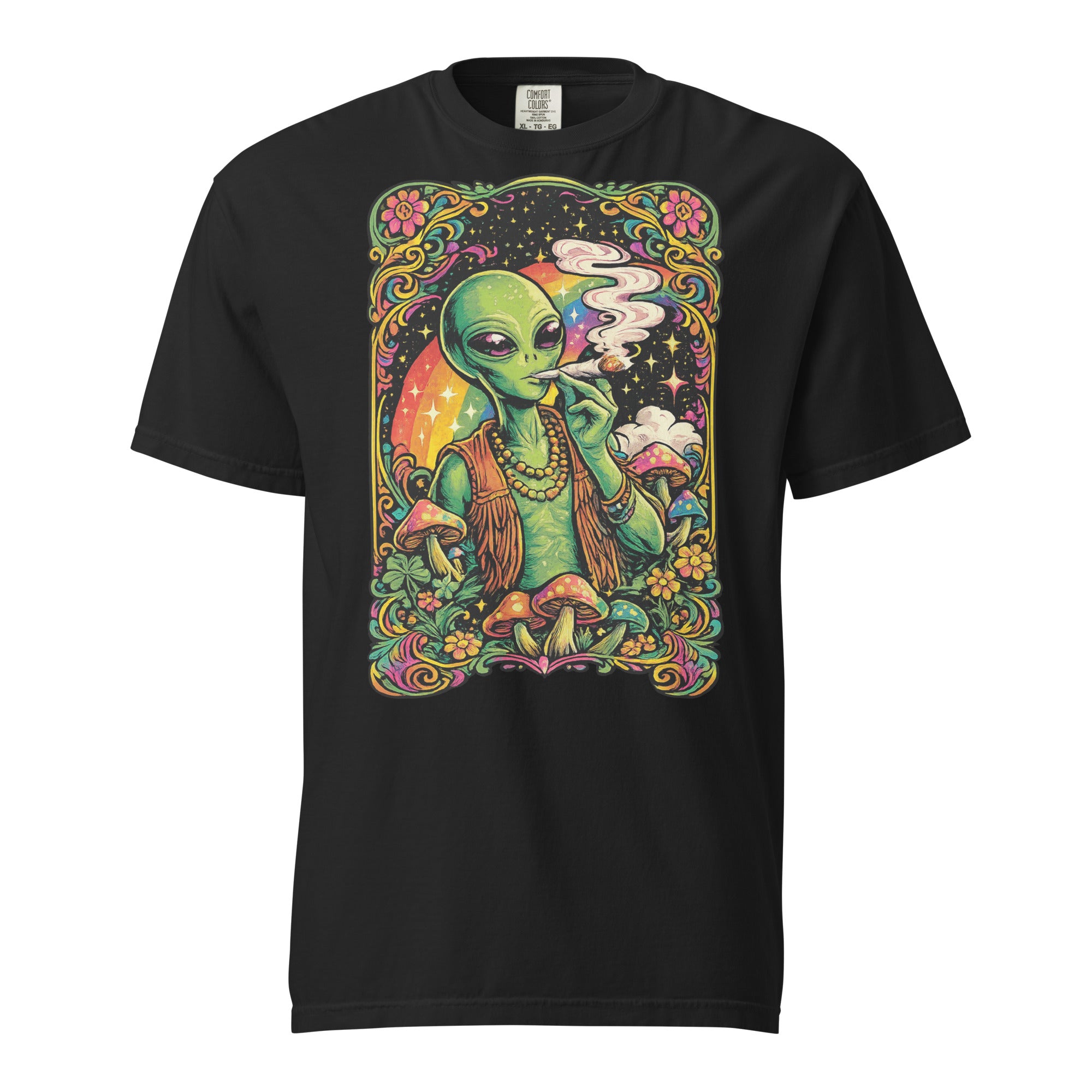 Psychedelic Alien Weed T-Shirt – 60s Rock Poster Cannabis Graphic Tee | Magic Leaf Tees
