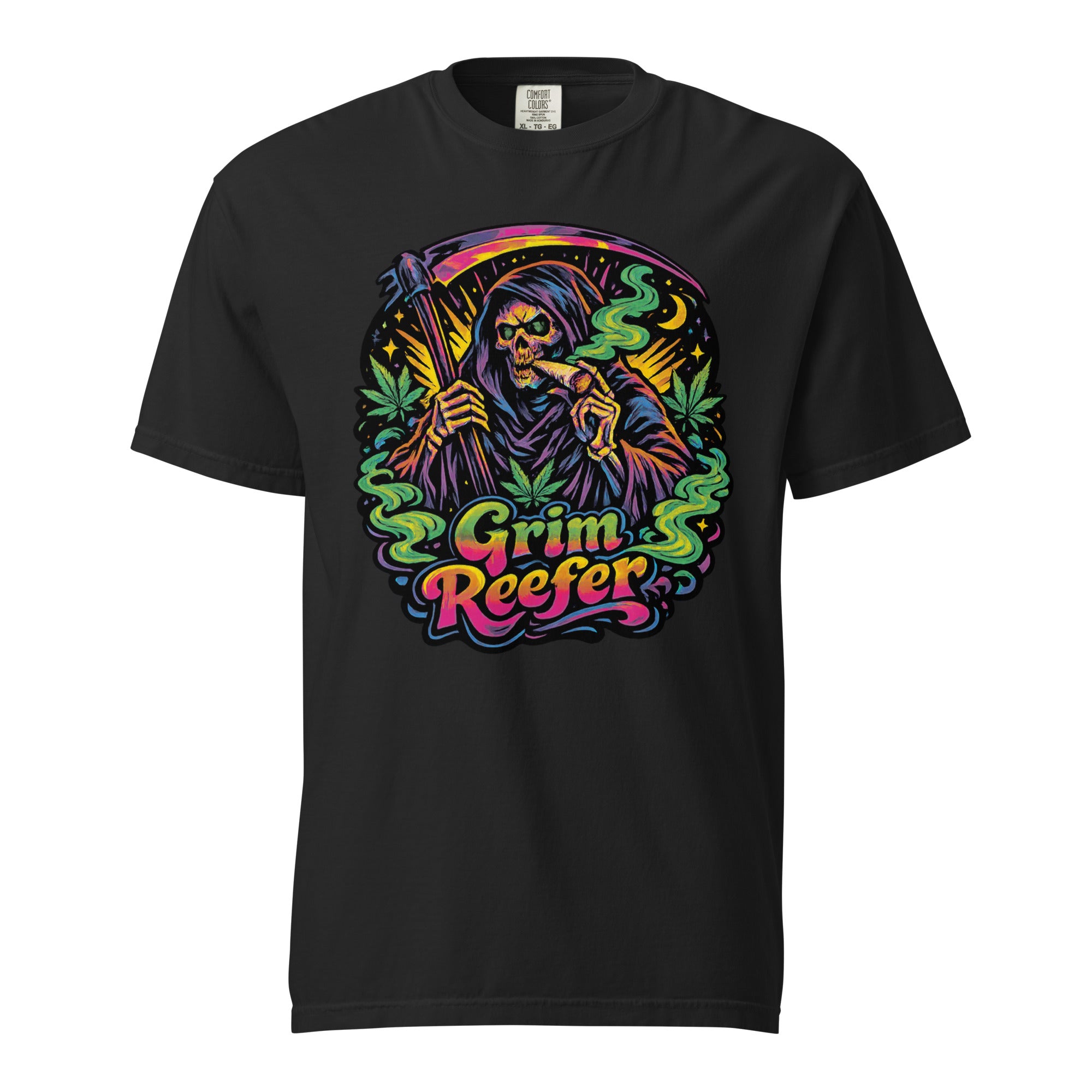 Grim Reefer T-Shirt – 70s Psychedelic Grim Reaper Stoner Graphic Tee | Retro Cannabis Art Shirt