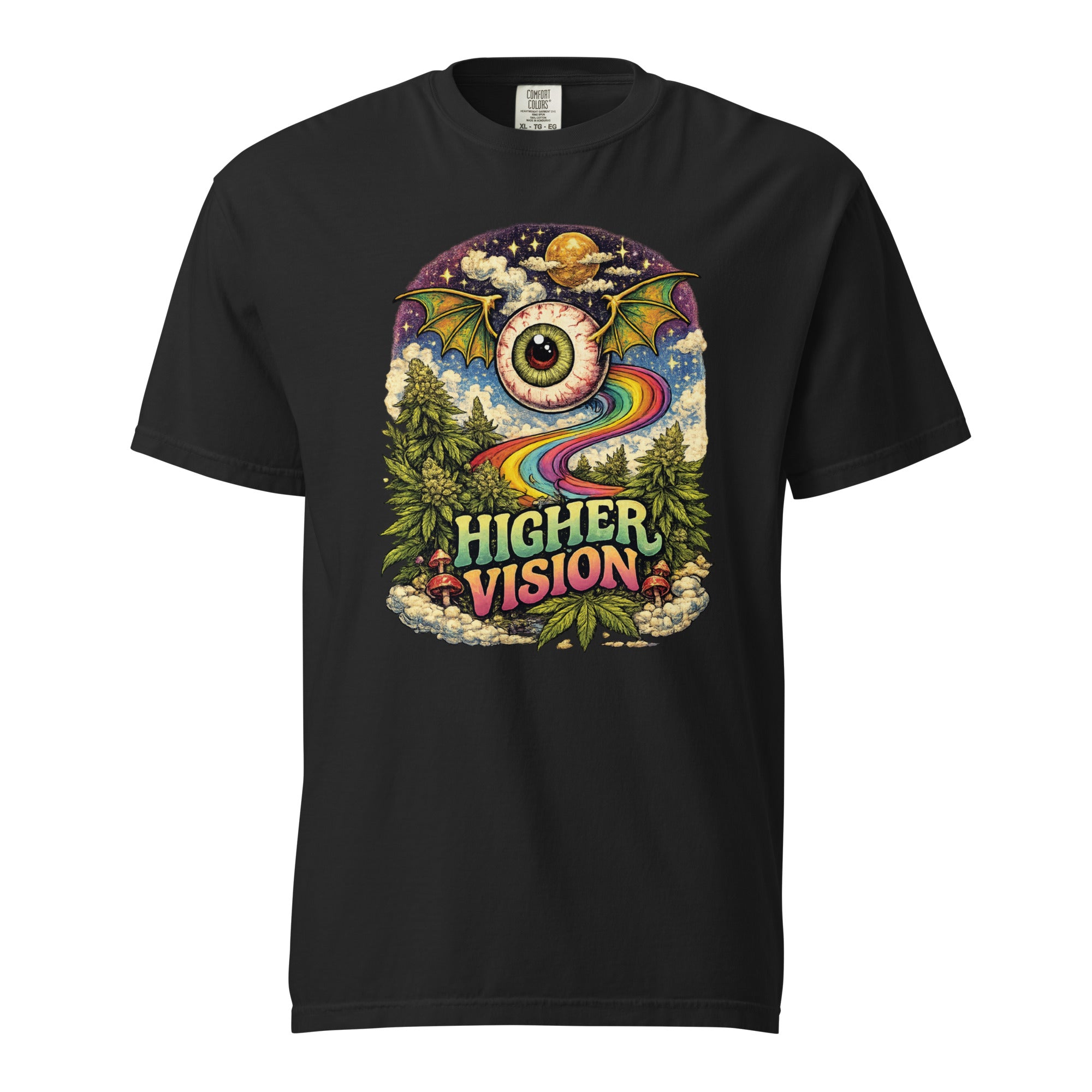 Higher Vision Flying Eye T-Shirt – Retro 60s Psychedelic Cannabis Graphic Tee | Vintage Stoner Art Shirt | Magic Leaf Tees