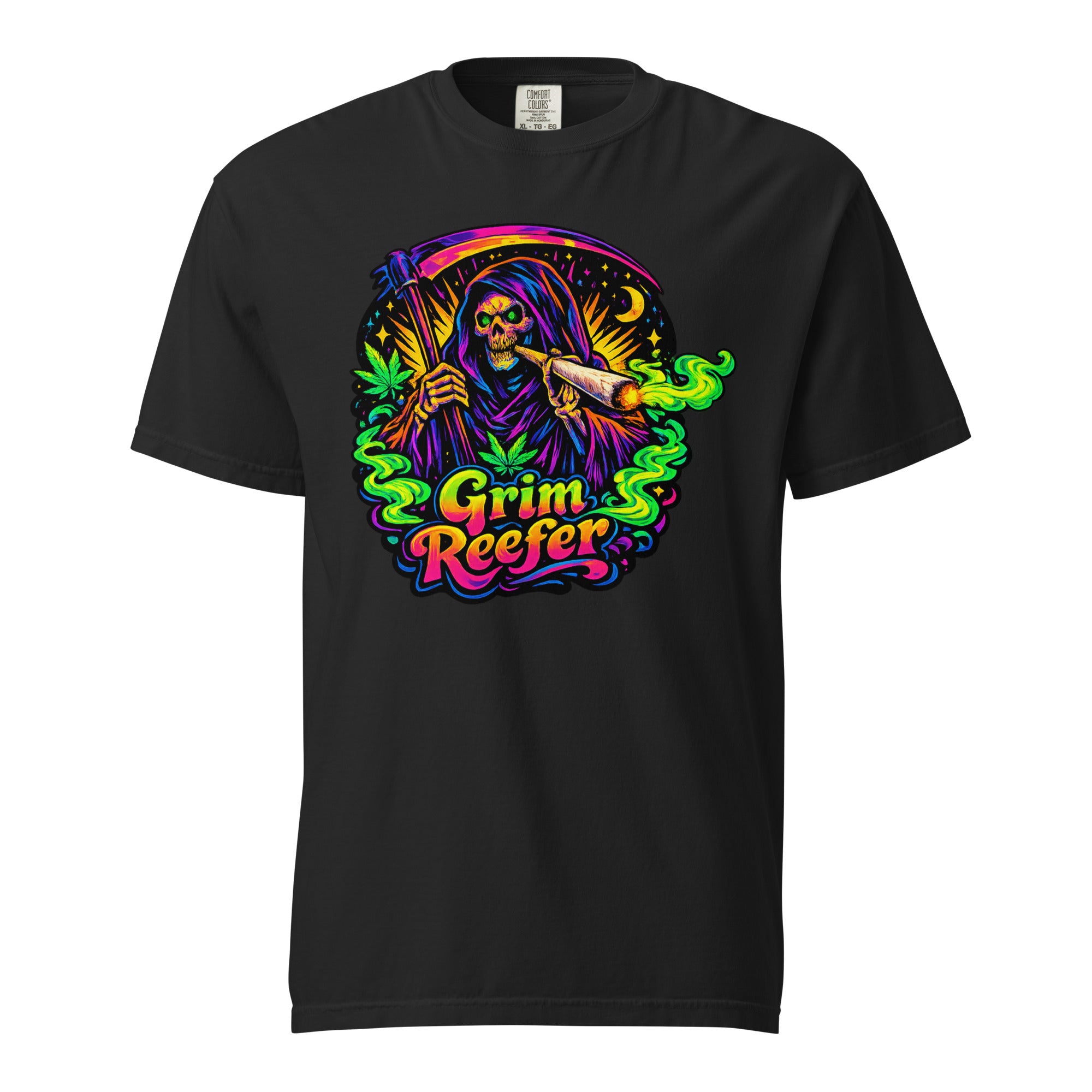 Grim Reefer T-Shirt – 70s Psychedelic Grim Reaper Stoner Graphic Tee | Retro Cannabis Art Shirt