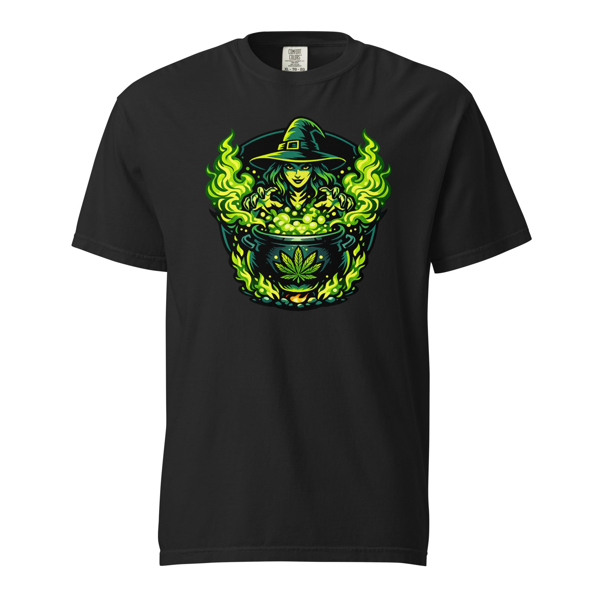 Witch Cauldron Cannabis T-Shirt, Halloween Weed Shirt, Green Magic 420 Graphic Tee, Magic Leaf Tees