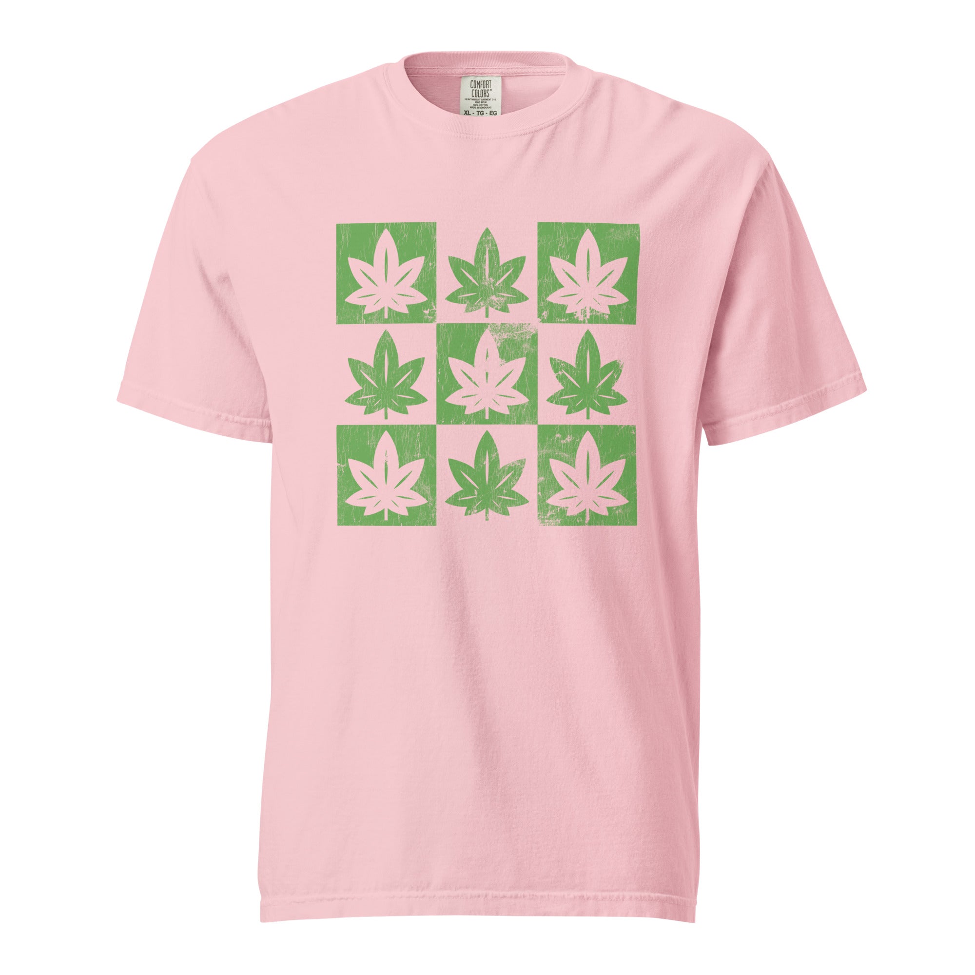 Cannabis Checkerboard T-Shirt - Trippy Weed Leaf Tee - 420-Friendly Streetwear - Stoner Aesthetic Graphic Shirt - Rasta & Skate Style