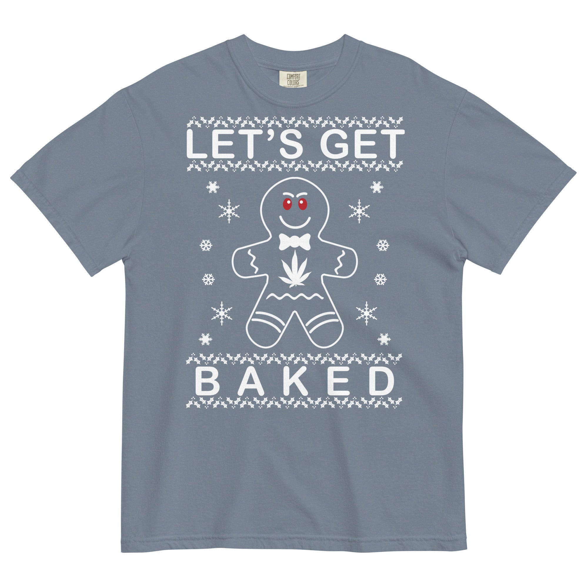 Cannabis Christmas T-Shirt: 'Let's Get Baked' Gingerbread Man Print | Magic Leaf Tees