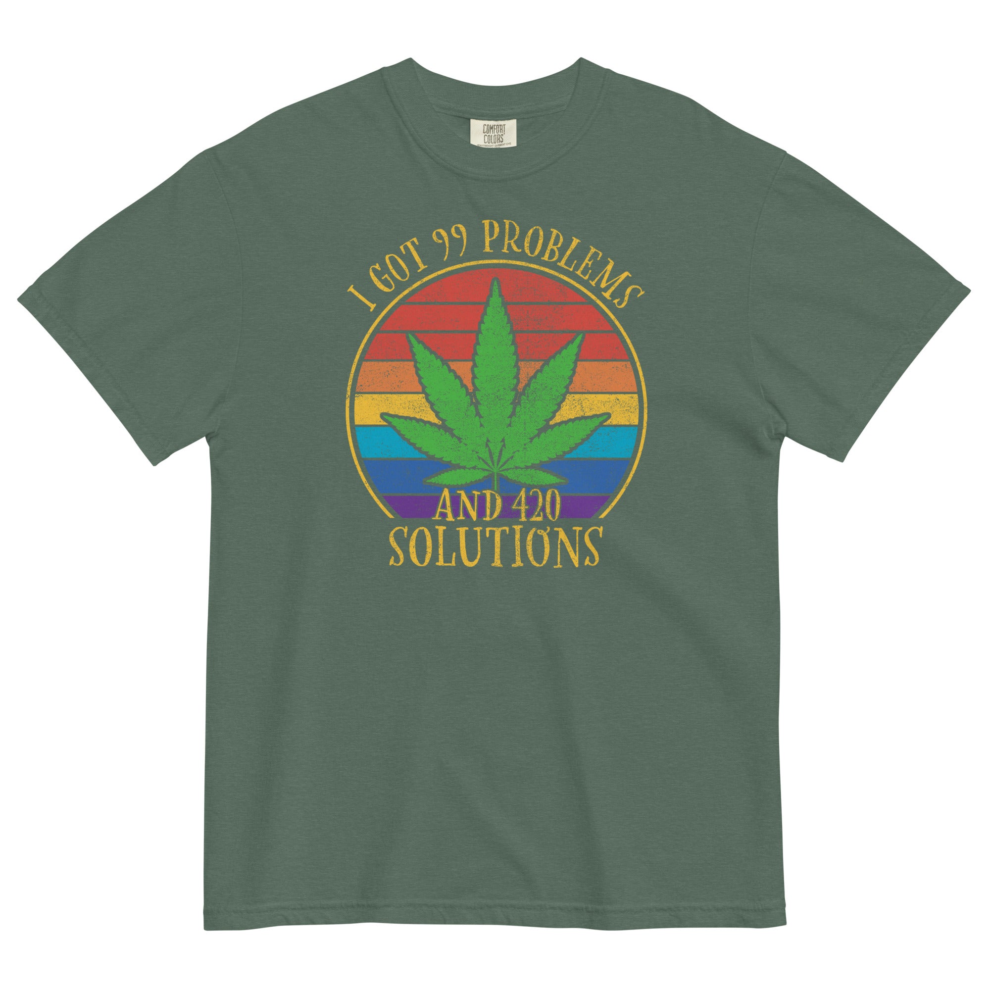 I Got 99 Problems And 420 Solutions Funny Cannabis T-Shirt – Retro-Style Weed Shirt for Stoners | Magic Leaf Tees