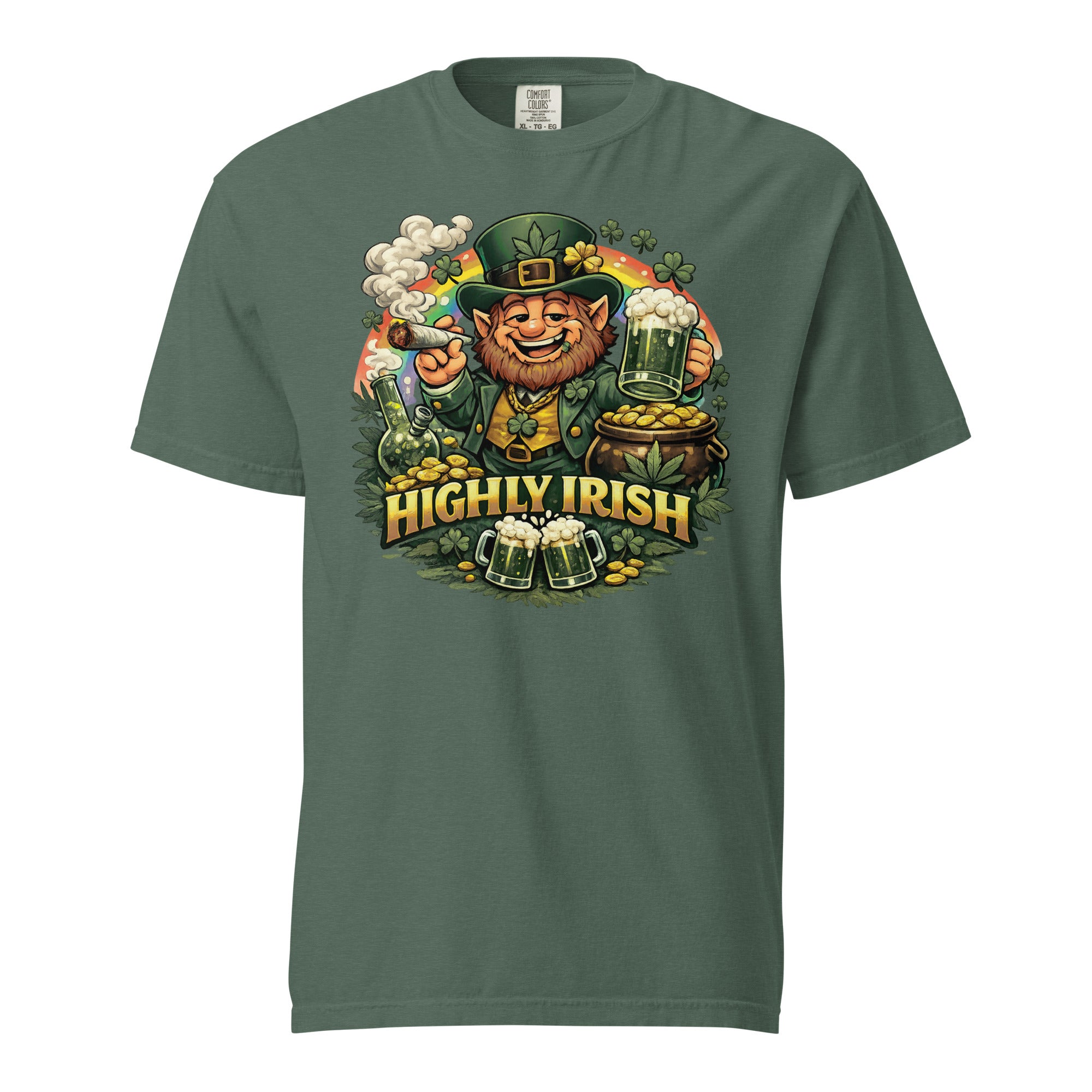 Highly Irish Funny St. Patrick’s Day Weed T-Shirt – Leprechaun Smoking Joint 420 Shirt | Magic Leaf Tees