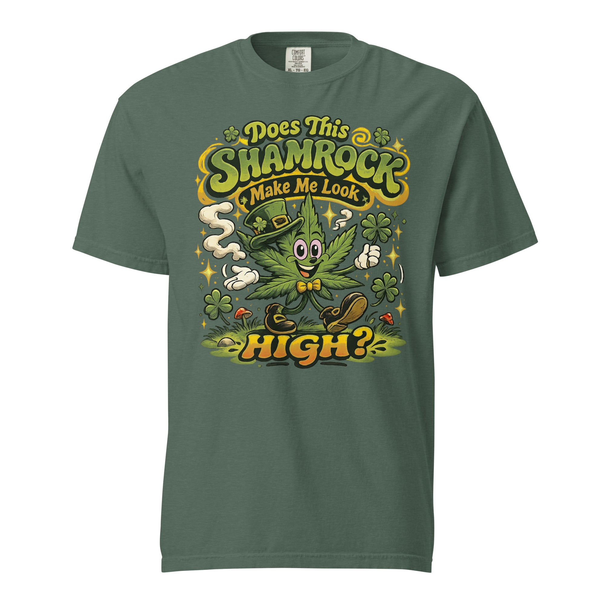 Does This Shamrock Make Me Look High? T-Shirt – Funny St. Patrick’s Day Weed Shirt | Magic Leaf Tees