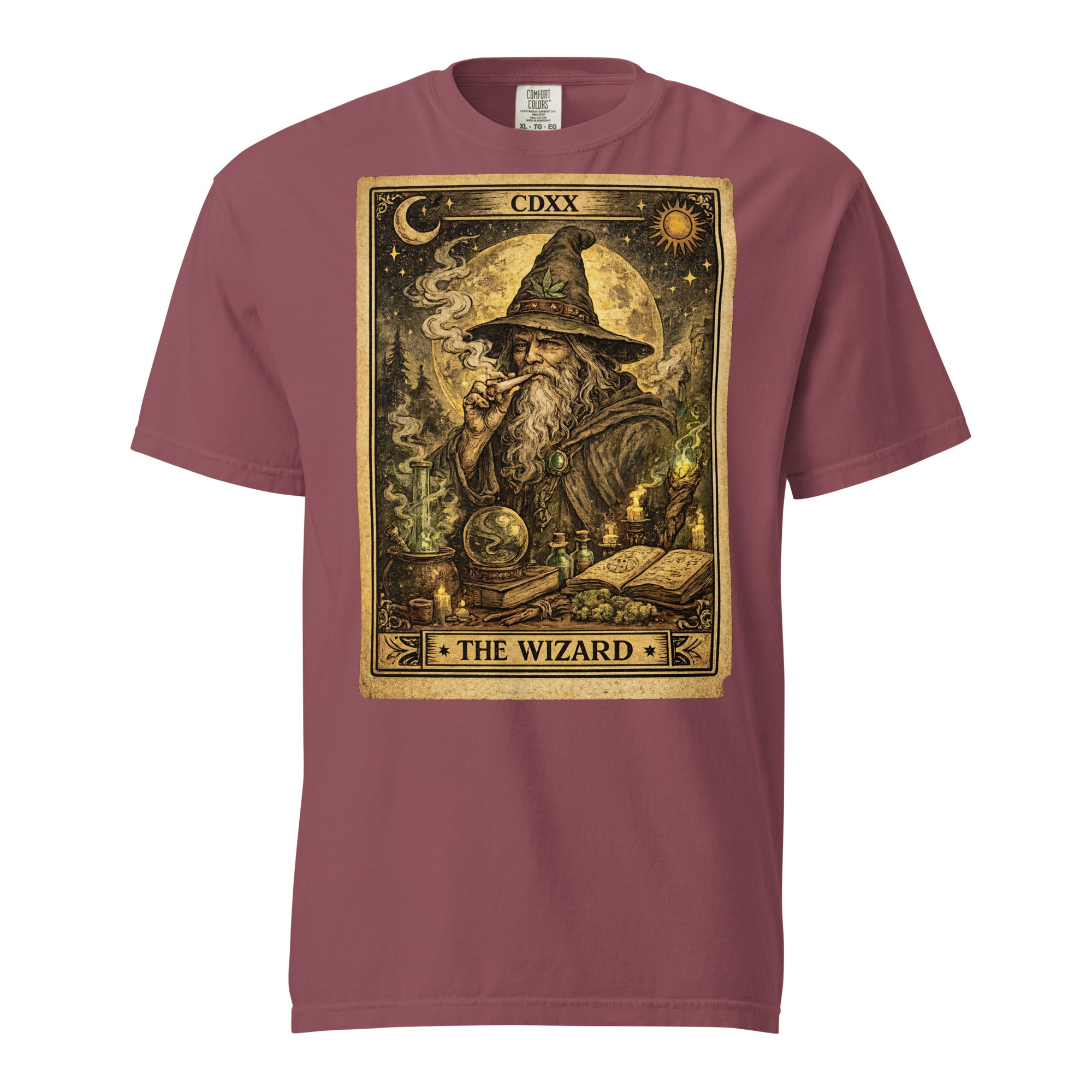 The Wizard 420 Tarot Card T-Shirt | Wizard Smoking Joint Cannabis Graphic Tee | Vintage Weed Art Shirt | Magic Leaf Tees