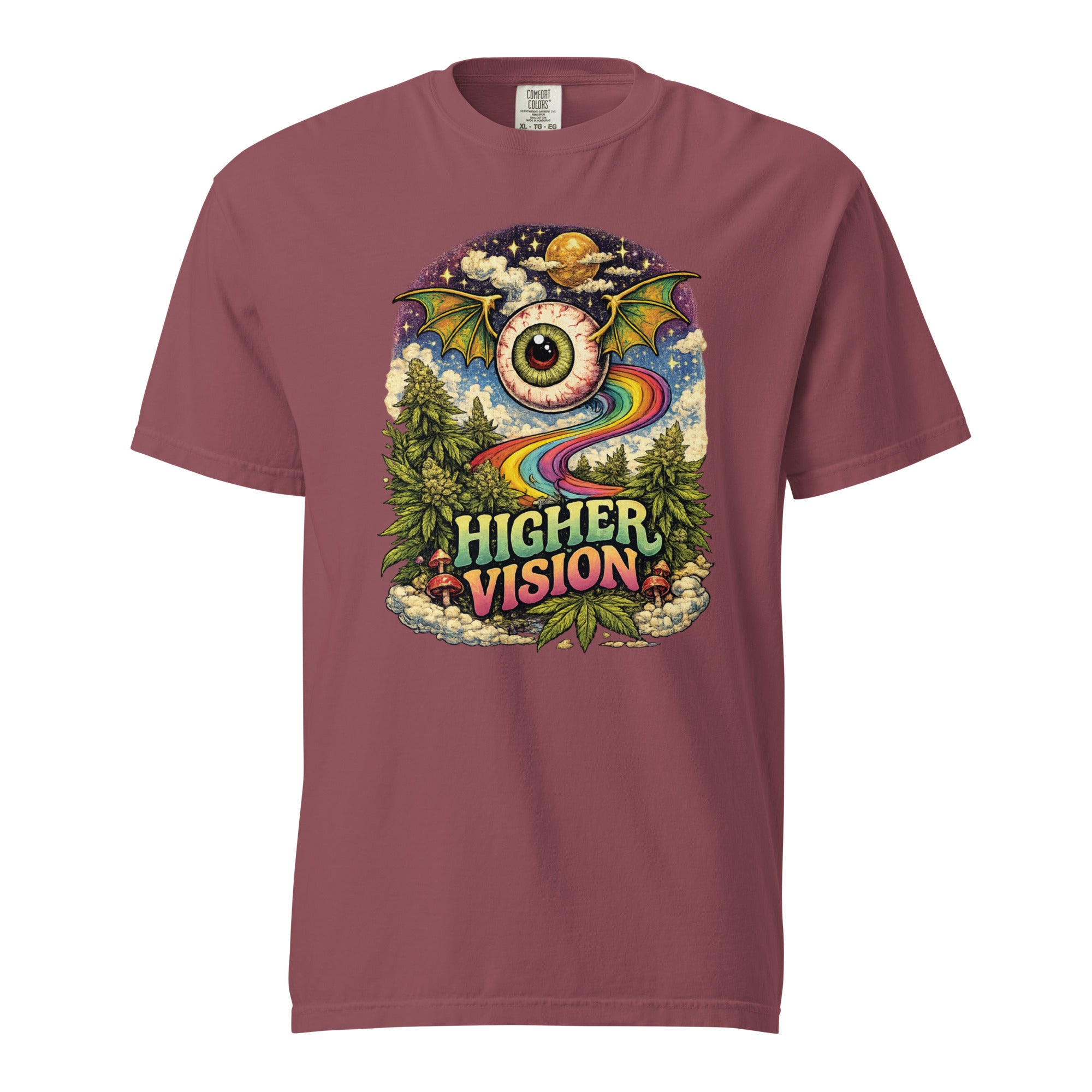 Higher Vision Flying Eye T-Shirt – Retro 60s Psychedelic Cannabis Graphic Tee | Vintage Stoner Art Shirt | Magic Leaf Tees