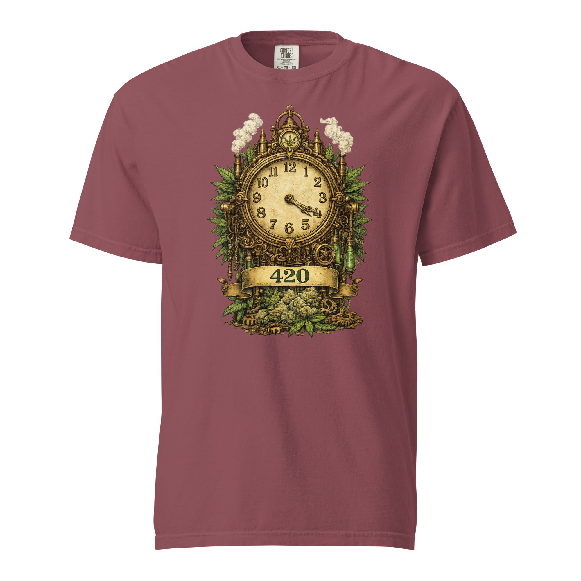 Steampunk 420 Clock T-Shirt – Vintage Cannabis Pocket Watch Graphic Tee | Industrial Weed Art Shirt | Magic Leaf Tees