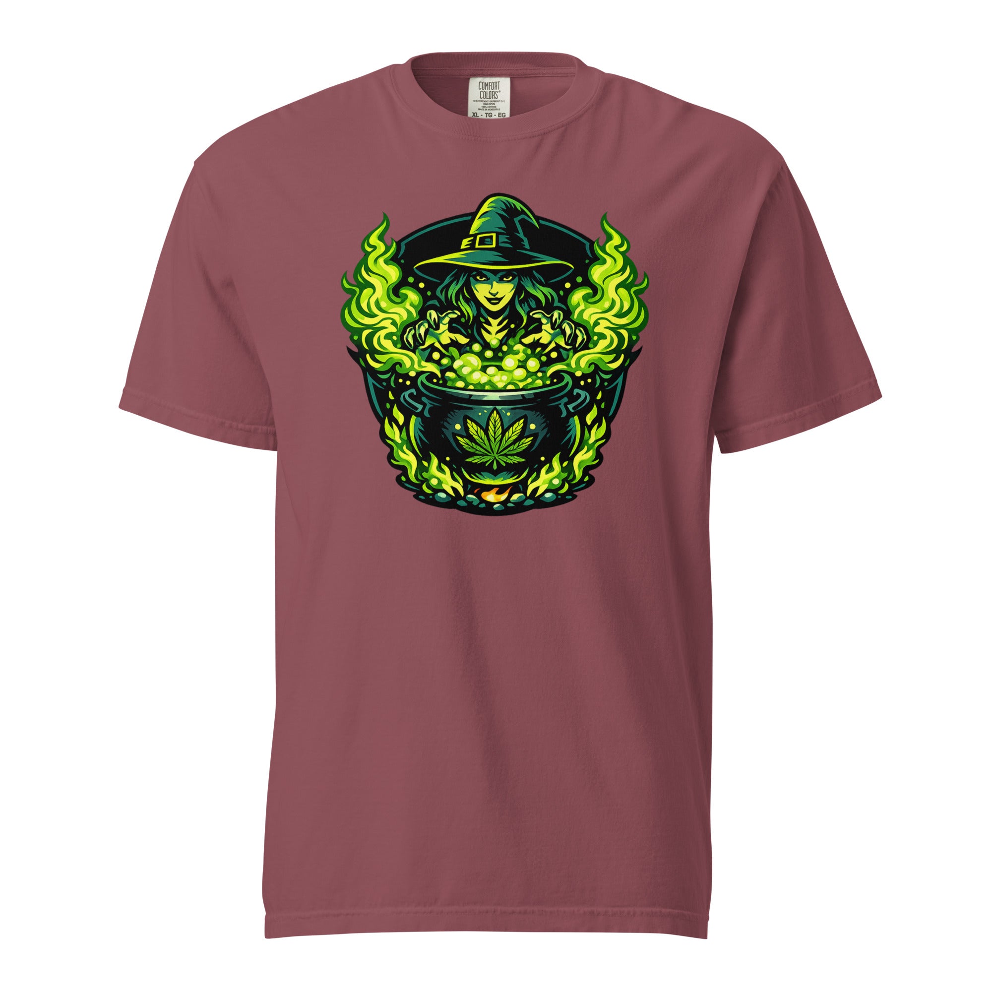 Witch Cauldron Cannabis T-Shirt, Halloween Weed Shirt, Green Magic 420 Graphic Tee, Magic Leaf Tees