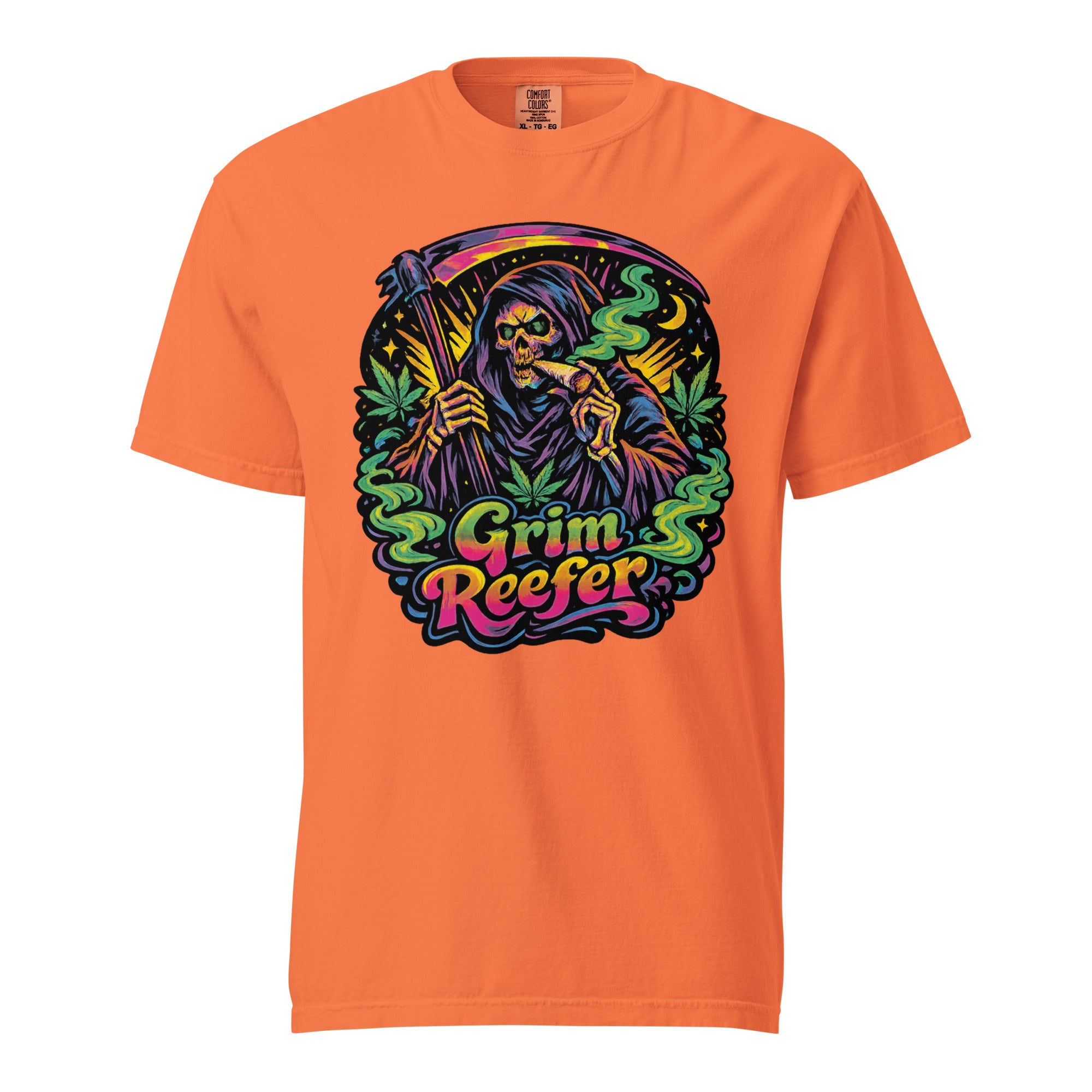 Grim Reefer T-Shirt – 70s Psychedelic Grim Reaper Stoner Graphic Tee | Retro Cannabis Art Shirt