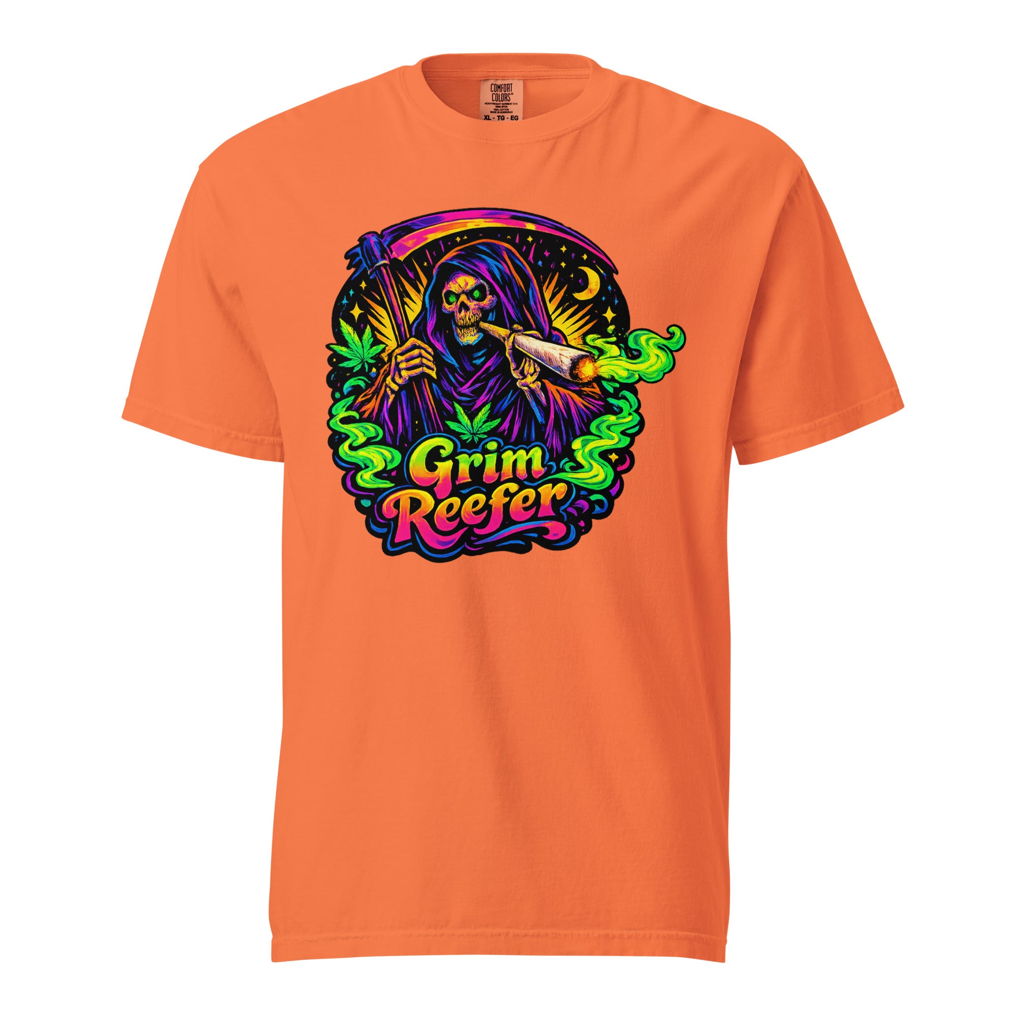 Grim Reefer T-Shirt – 70s Psychedelic Grim Reaper Stoner Graphic Tee | Retro Cannabis Art Shirt