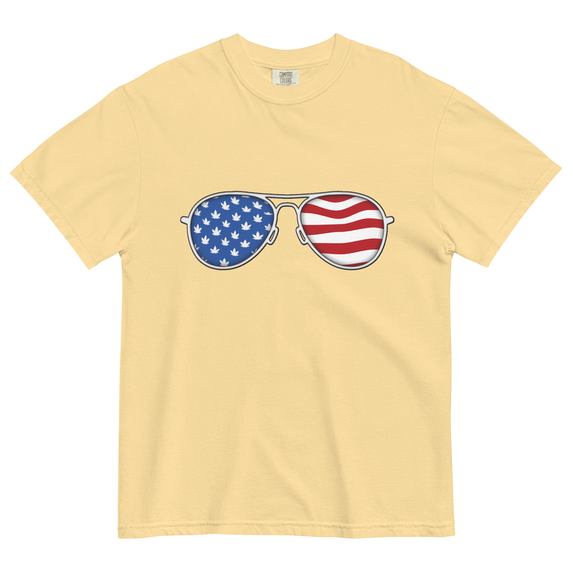 High Vibes and Starry Eyes: American Flag Sunglasses with Pot Leaves Tee - Magic Leaf Tees