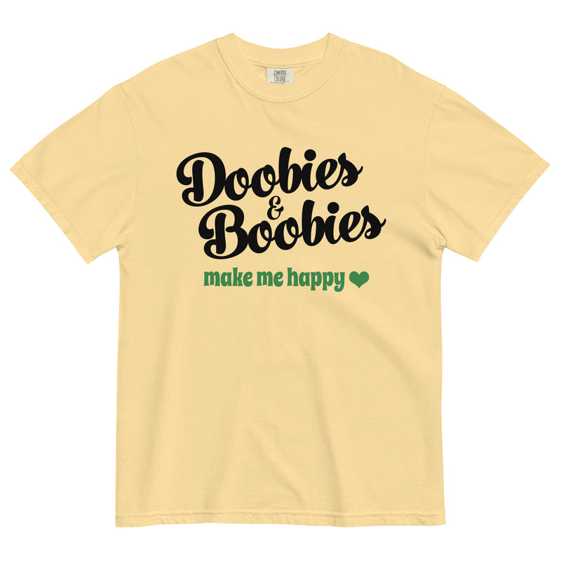 Smile-Inducing Cannabis T-Shirt: 'Doobies & Boobies Make Me Smile' - Funny Tee for Cannabis Enthusiasts! | Magic Leaf Tees
