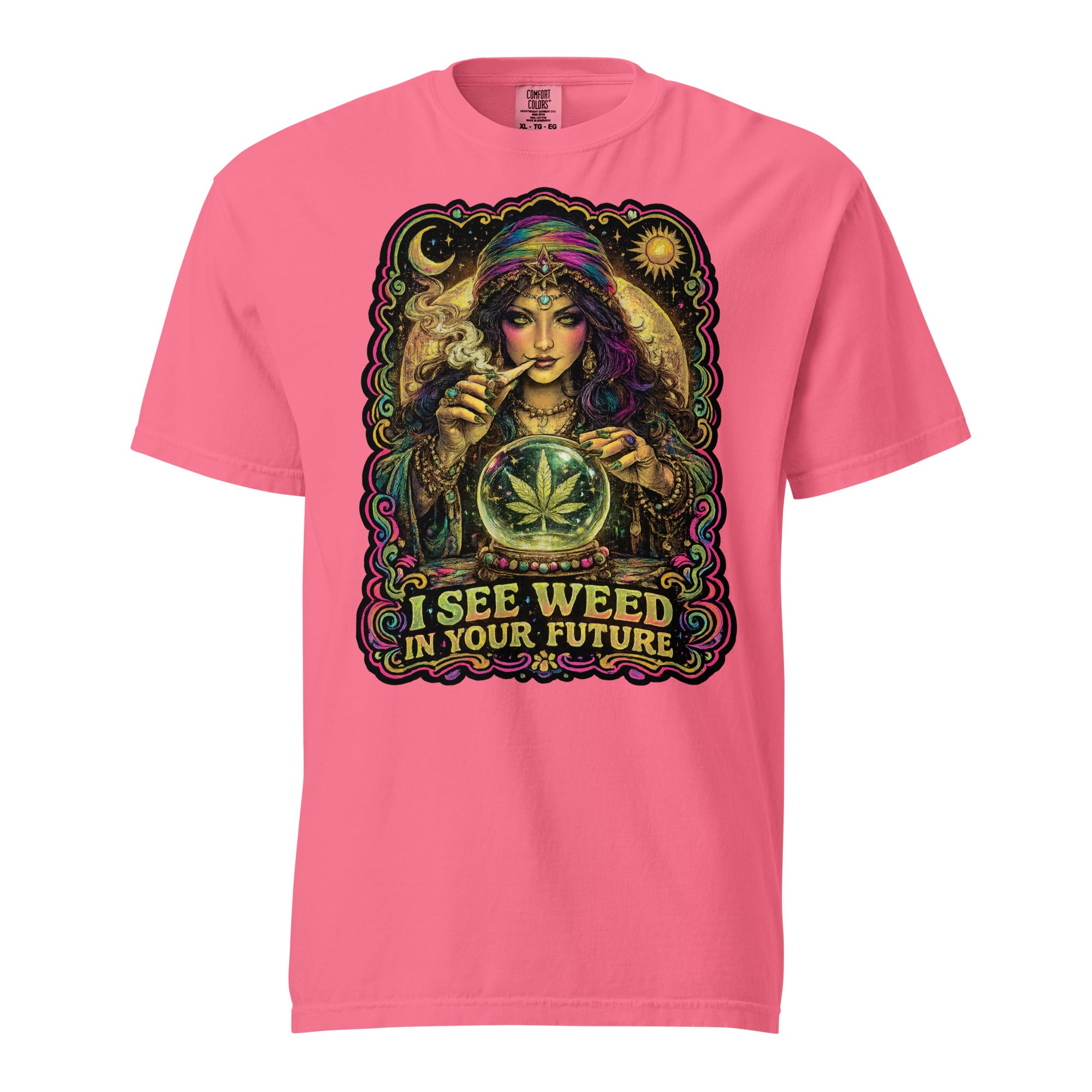 I See Weed In Your Future T-Shirt | 70s Blacklight Fortune Teller Cannabis Graphic Tee | Psychedelic Weed Shirt | Magic Leaf Tees