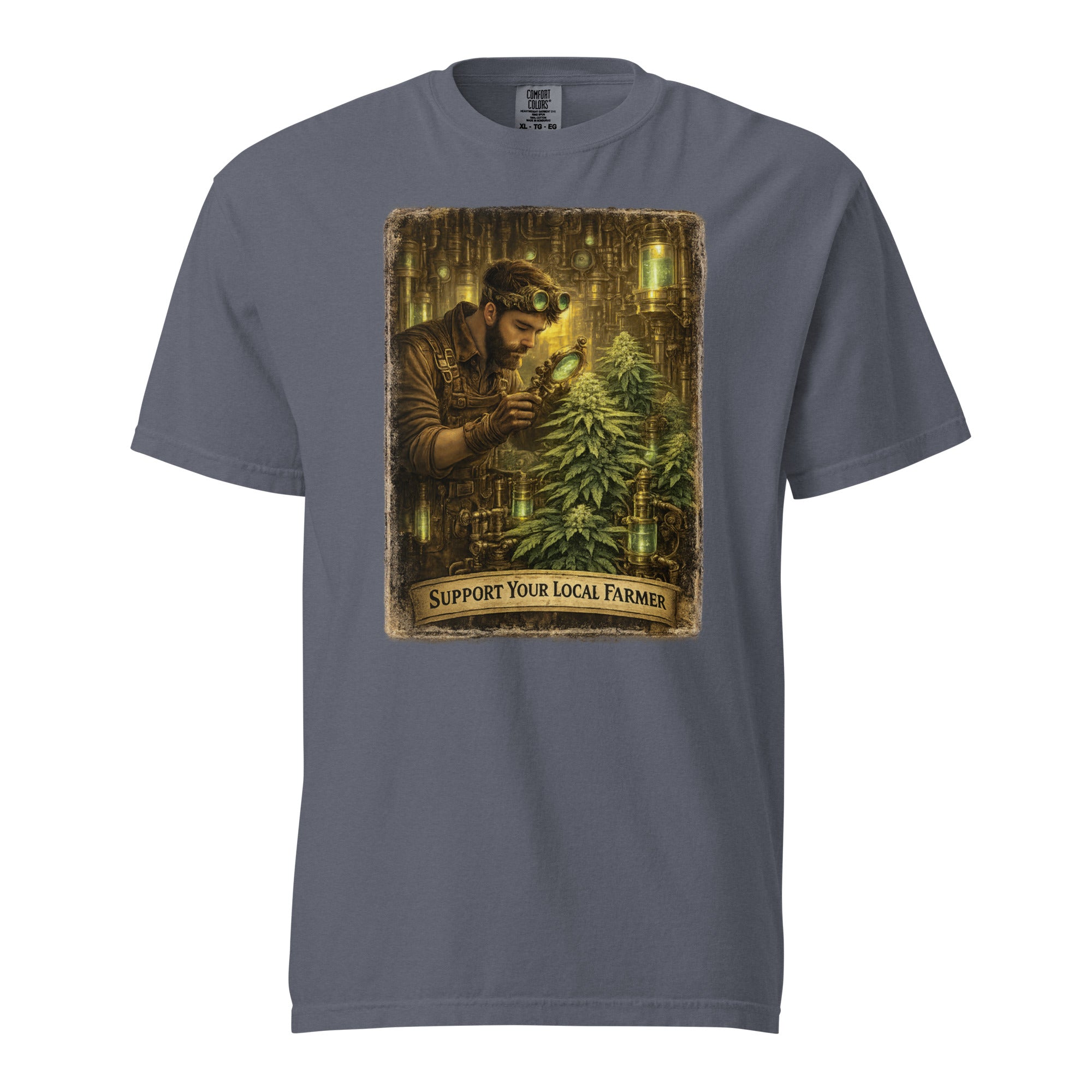 Steampunk Cannabis Gardener T-Shirt – Vintage Industrial Weed Cultivation Graphic Tee | Retro 420 Grower Shirt | Magic Leaf Tees
