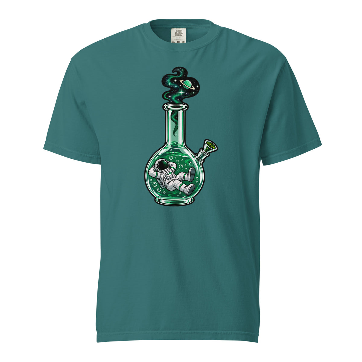 Astronaut Water Pipe T-Shirt, Cosmic Cannabis Graphic Tee, Funny Space 420 Shirt, Magic Leaf Tees