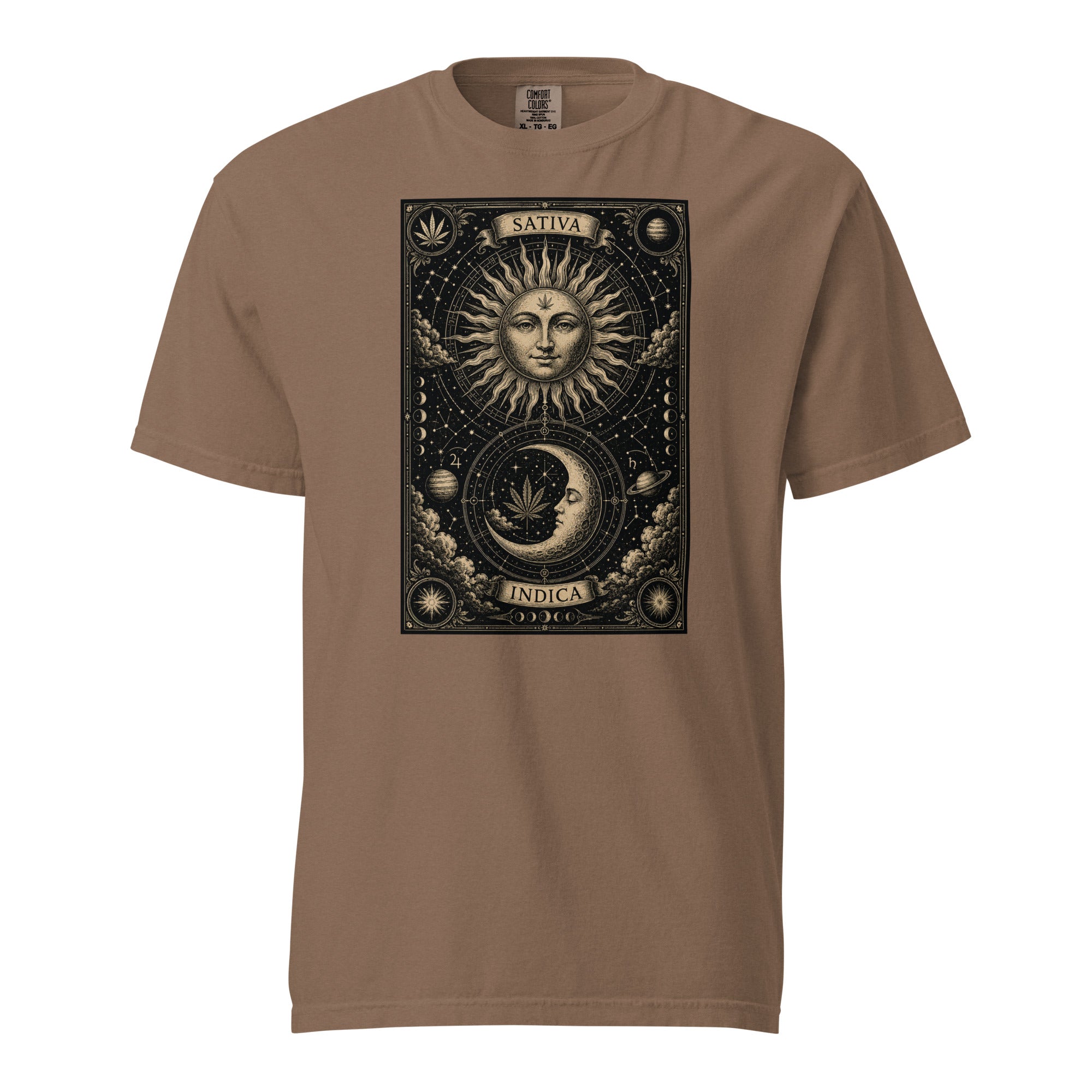 Sativa Indica Sun Moon T-Shirt, Cannabis Astrology Tee, Vintage Tarot Weed Shirt