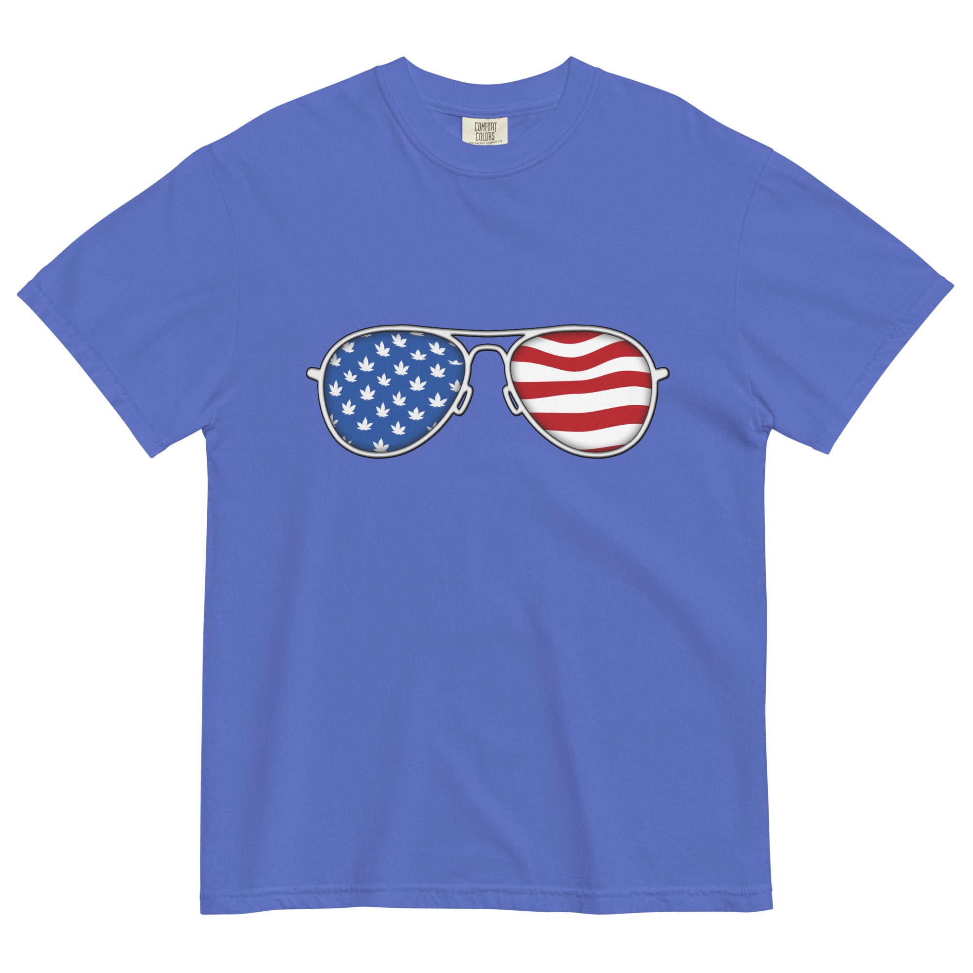 High Vibes and Starry Eyes: American Flag Sunglasses with Pot Leaves Tee - Magic Leaf Tees