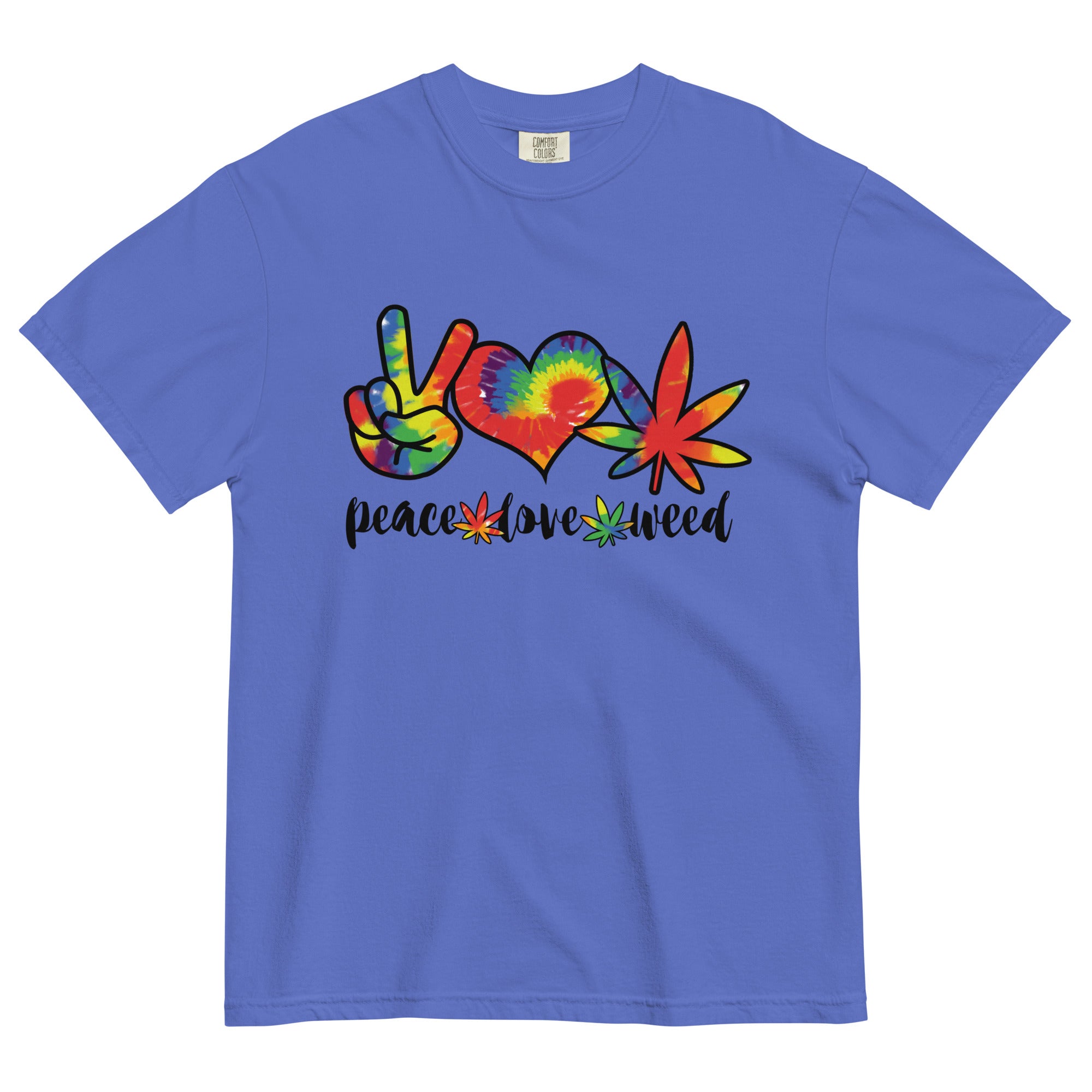 "Peace, Love, Weed T-Shirt – Tie-Dye Style Cannabis Apparel | Magic Leaf Tees"