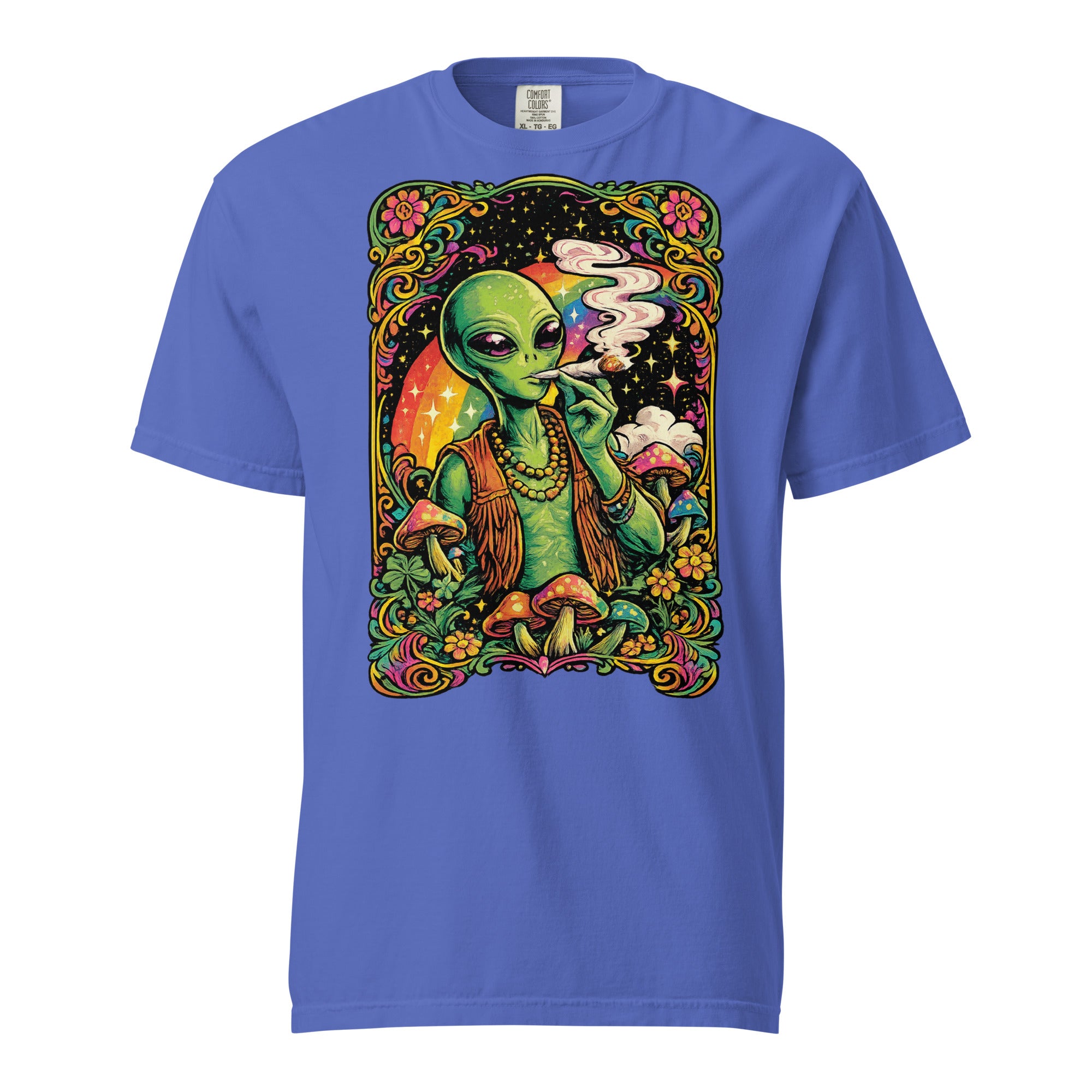 Psychedelic Alien Weed T-Shirt – 60s Rock Poster Cannabis Graphic Tee | Magic Leaf Tees
