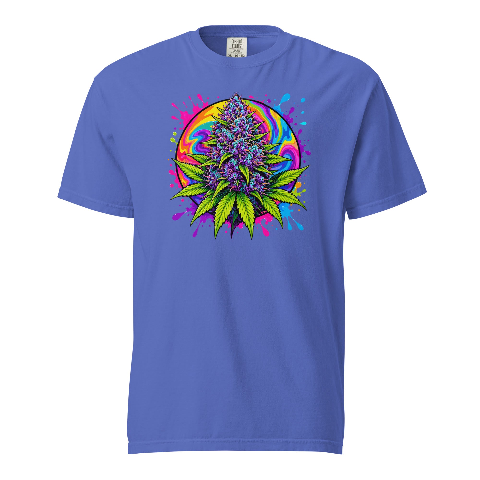 Psychedelic Cannabis Bud T-Shirt, Neon Weed Leaf Graphic Tee, Magic Leaf Tees