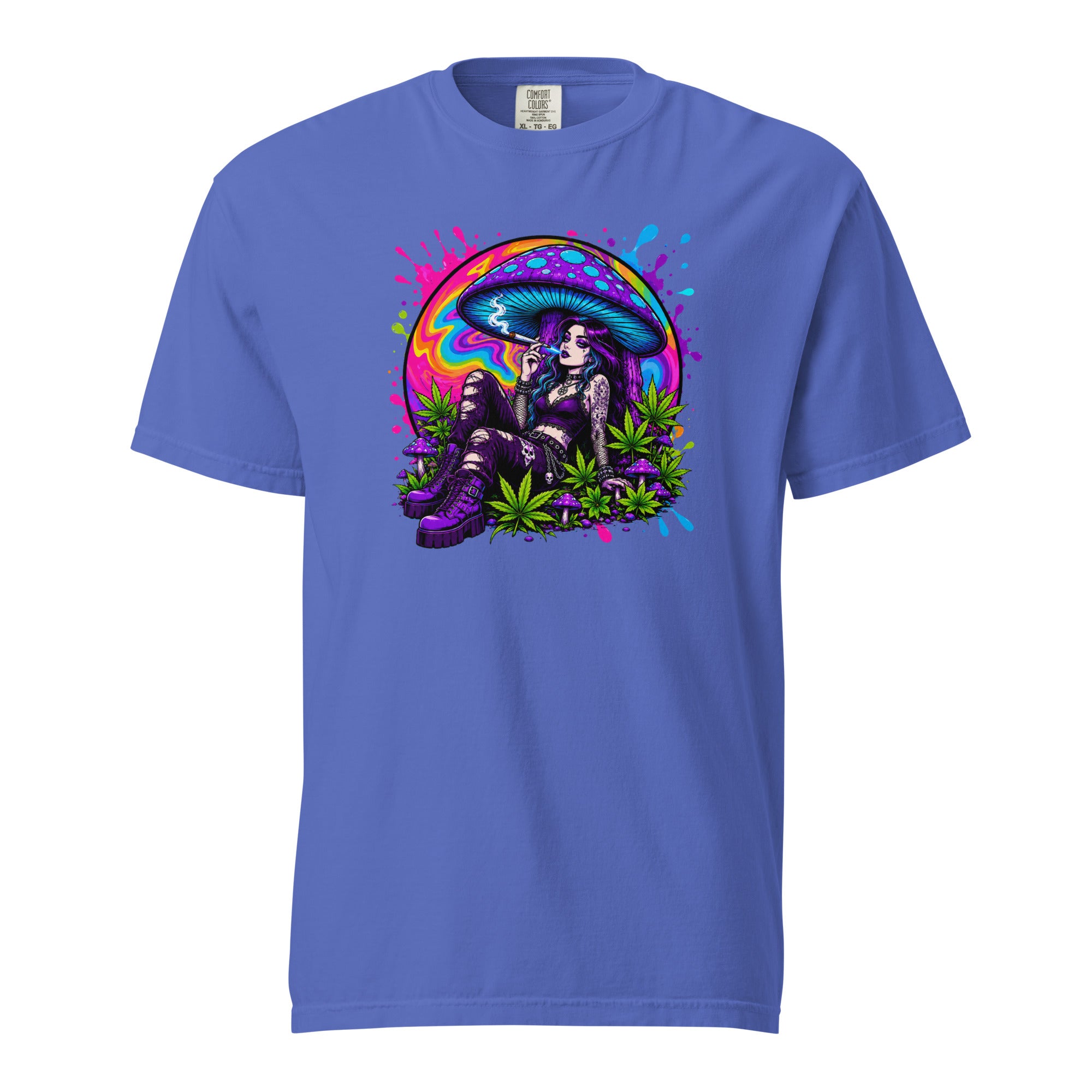 Goth Girl Mushroom T-Shirt, Psychedelic Cannabis Graphic Tee, Neon Stoner Pop Art Shirt, Magic Leaf Tees