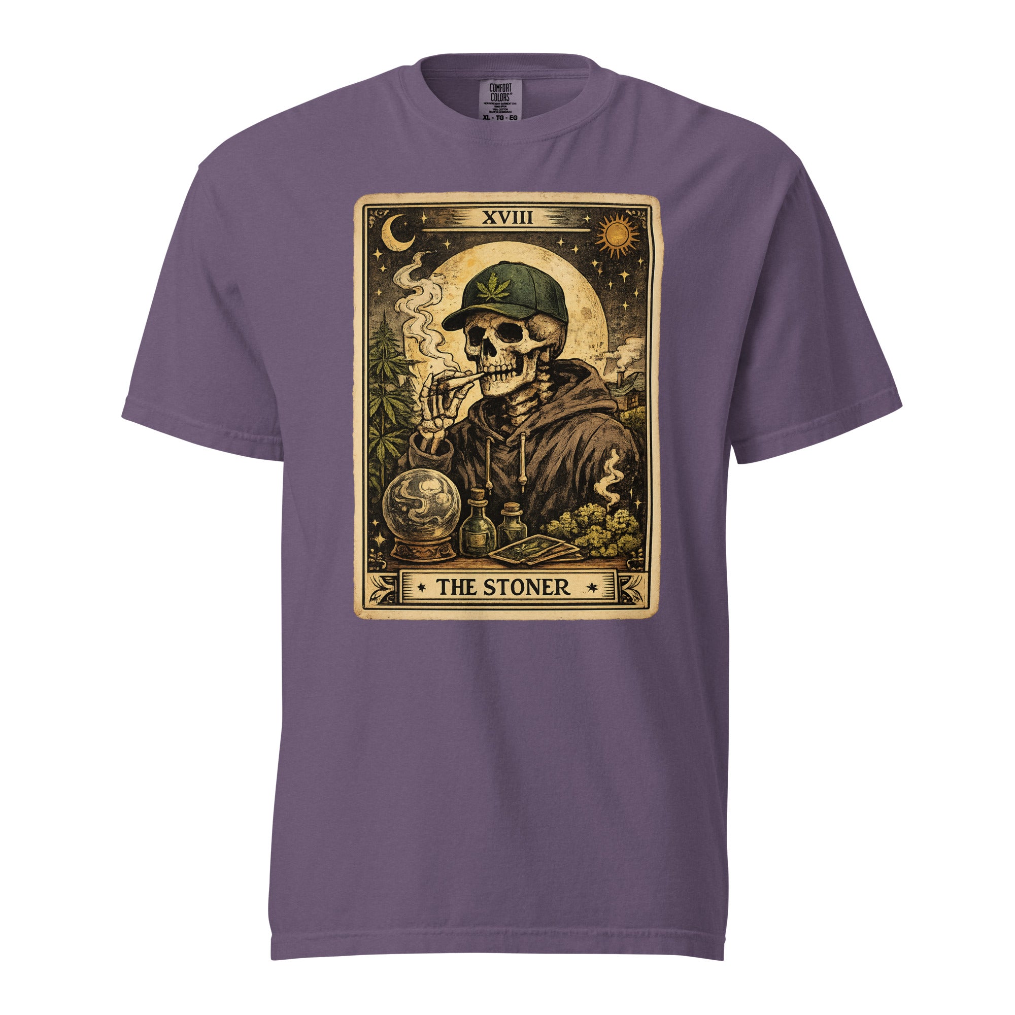 The Stoner Tarot Card T-Shirt | Skeleton Smoking Joint Cannabis Graphic Tee | Vintage Weed Art Shirt | Magic Leaf Tees
