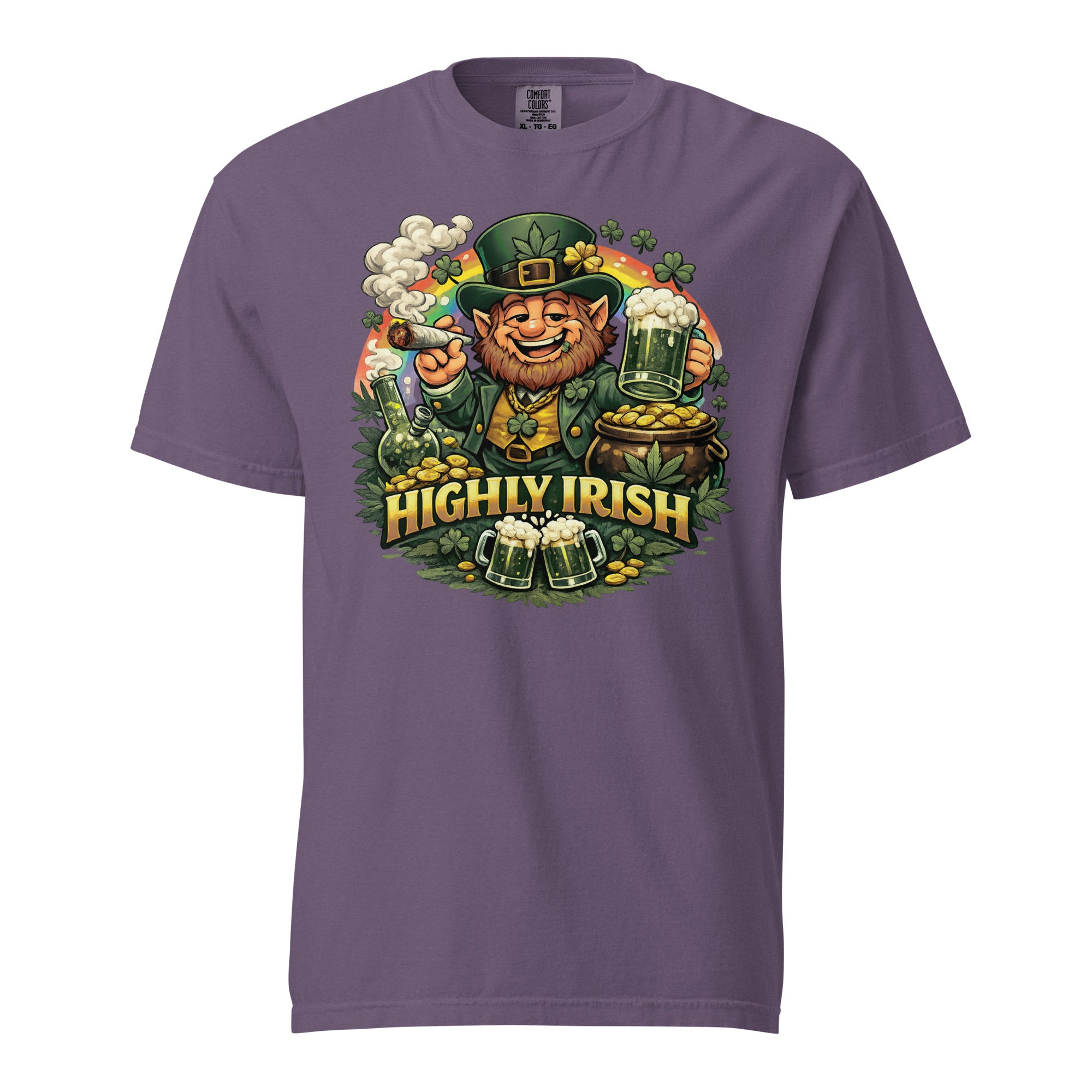 Highly Irish Funny St. Patrick’s Day Weed T-Shirt – Leprechaun Smoking Joint 420 Shirt | Magic Leaf Tees
