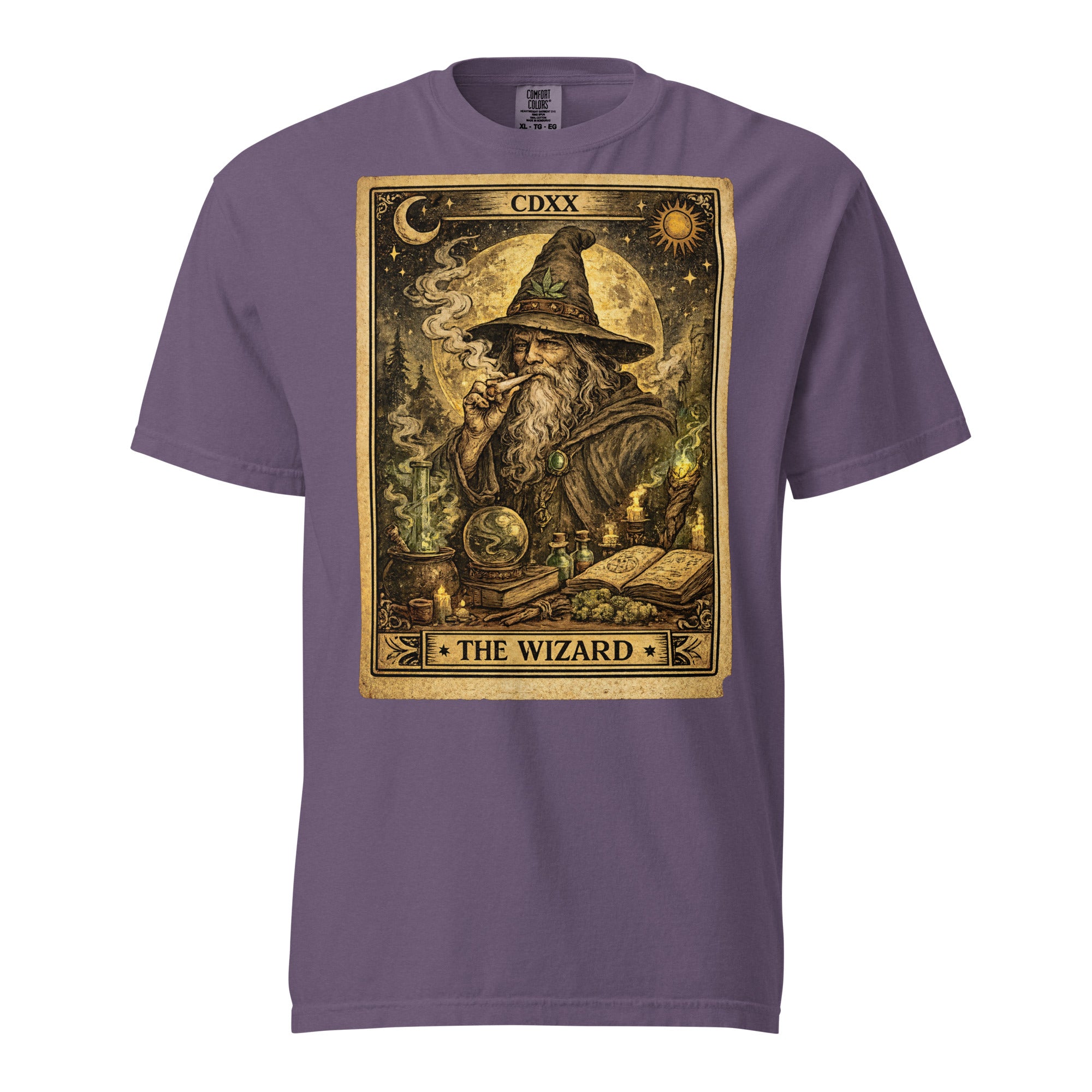 The Wizard 420 Tarot Card T-Shirt | Wizard Smoking Joint Cannabis Graphic Tee | Vintage Weed Art Shirt | Magic Leaf Tees